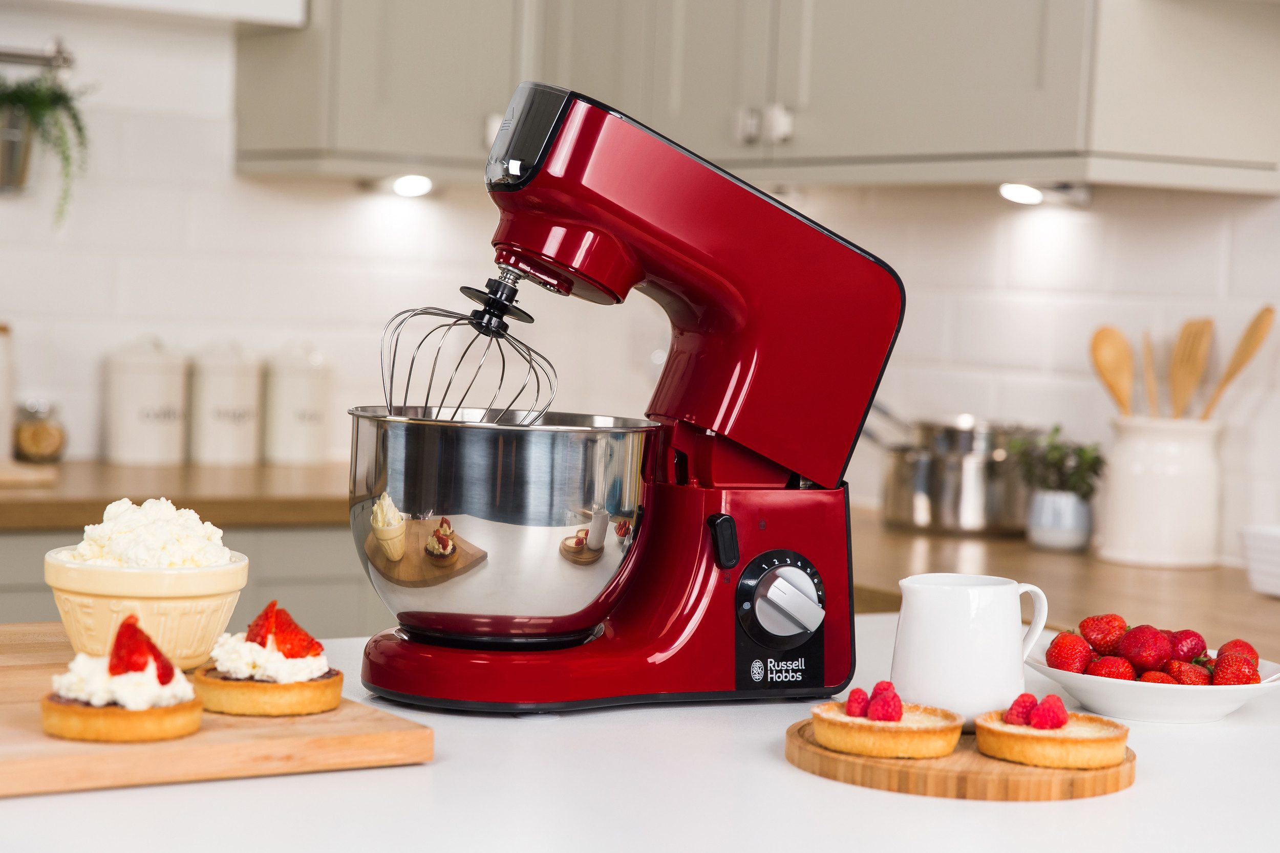 RUSSELL HOBBS Küchenmaschine 23480-56 Multi Desire Rot, 1000 W, 5 l Schüssel, Knetmaschine, Standmixer/Zerkleinerer, 3 Rührwerkzeuge