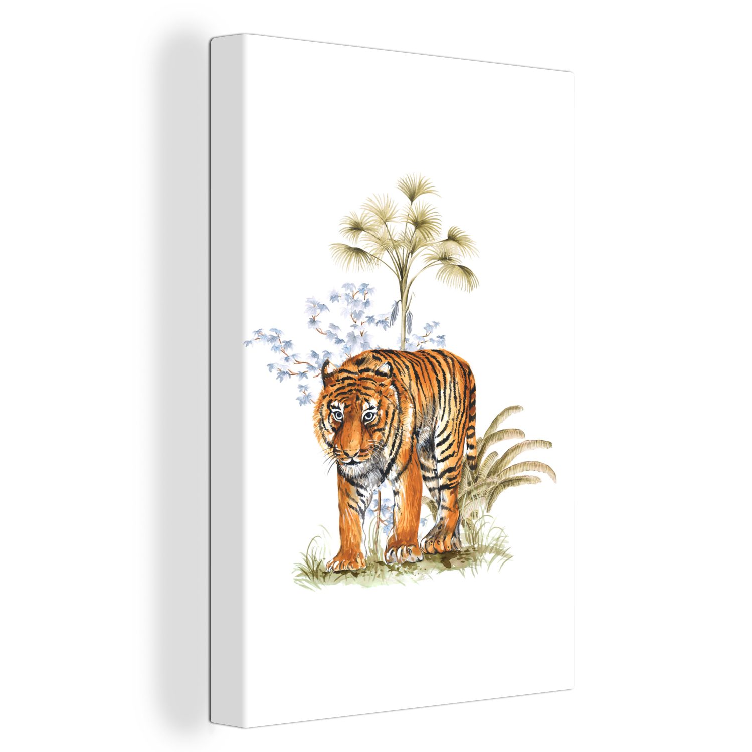 OneMillionCanvasses® Leinwandbild Tiger - Pflanze - Bild, (1 St), Leinwandbild fertig bespannt inkl. Zackenaufhänger, Gemälde, 20x30 cm