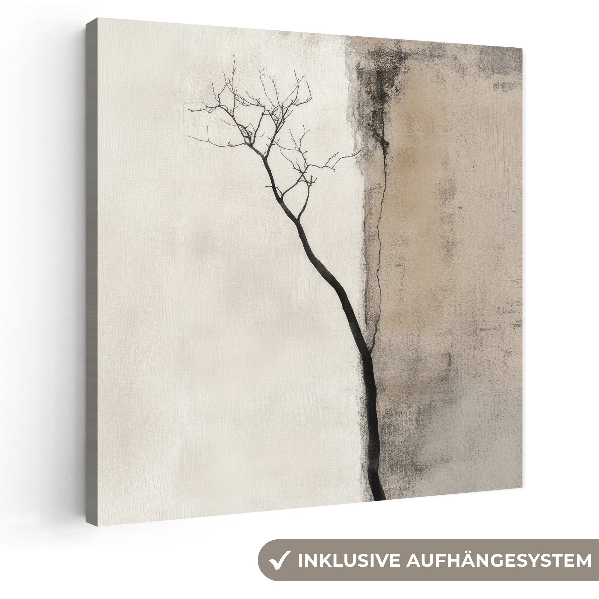 OneMillionCanvasses® Leinwandbild Wabi sabi - Pflanze - Beige, Fotodruck (1 St), Wandbild, Deko Schlafzimmer Wohnzimmer Flur 20x20 cm
