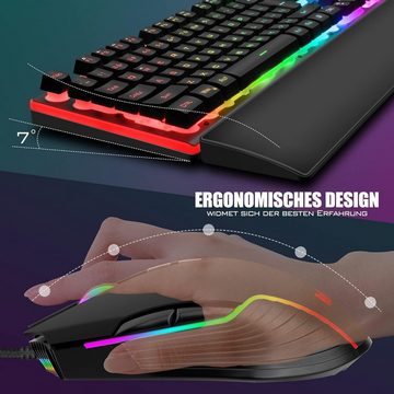 RedThunder RGB-Hintergrundbeleuchtung Tastatur- und Maus-Set, QWERTZ DE-Layout, Handballenauflager Multimedia-Kombinationen