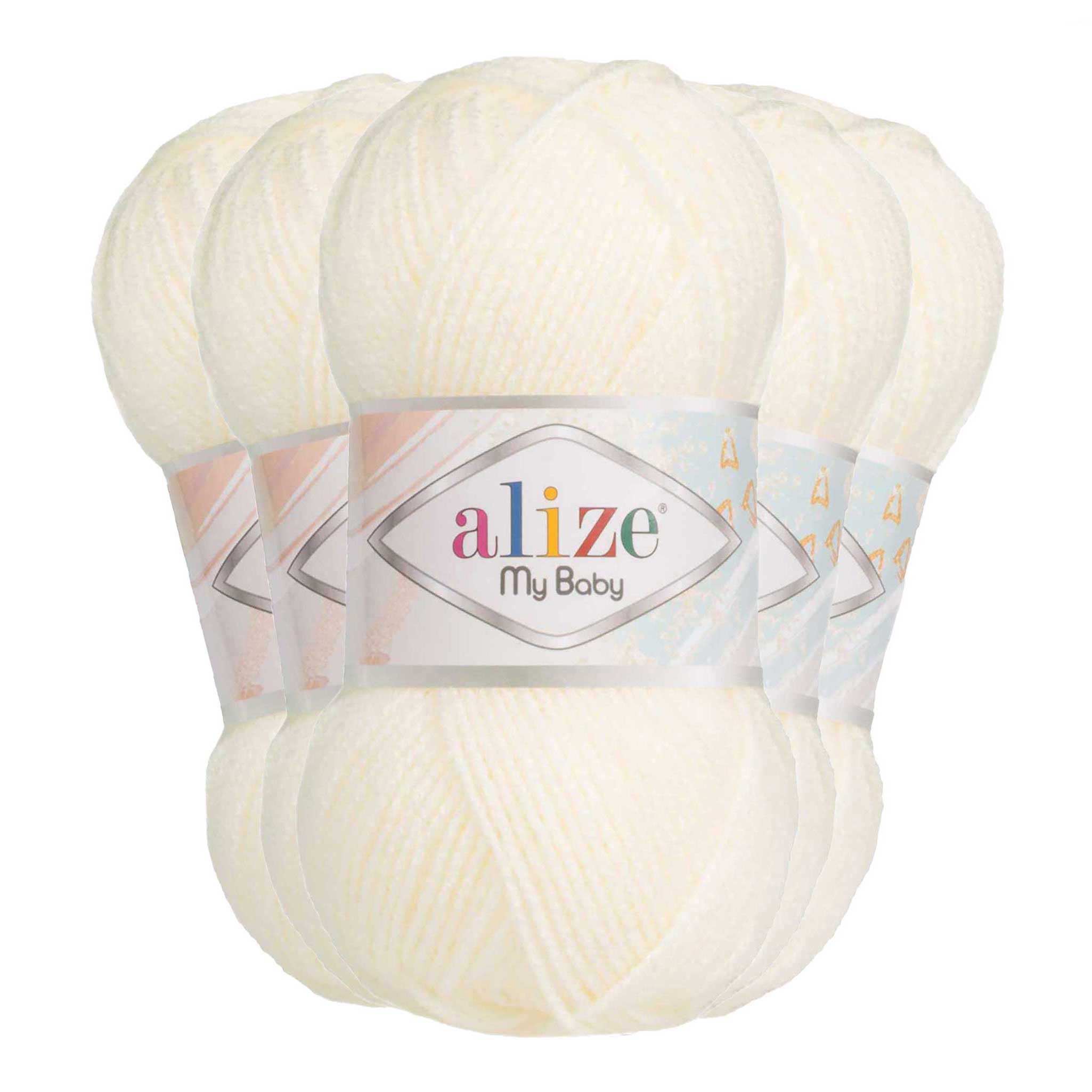 Alize Alize My Baby 5x50g Strickgarn Wolle Acrylgarn Häkelgarn Farbwahl Häkelwolle, 750 m (Sparpaket), 62 creme