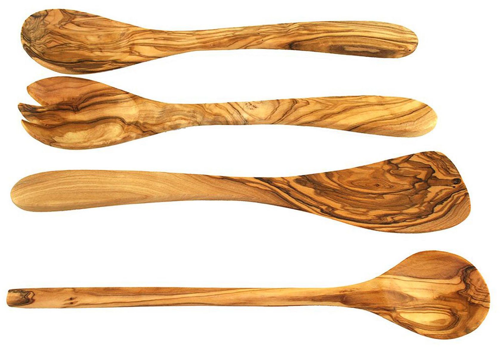 Olivenholz-erleben Kochbesteck-Set aus naturbelassenem Olivenholz (Set, 4-tlg., Kochlöffel, Pfannenwender, 2tlg. Salatbesteck), Schonend zu Pfannen & Töpfen, geschmacksneutral