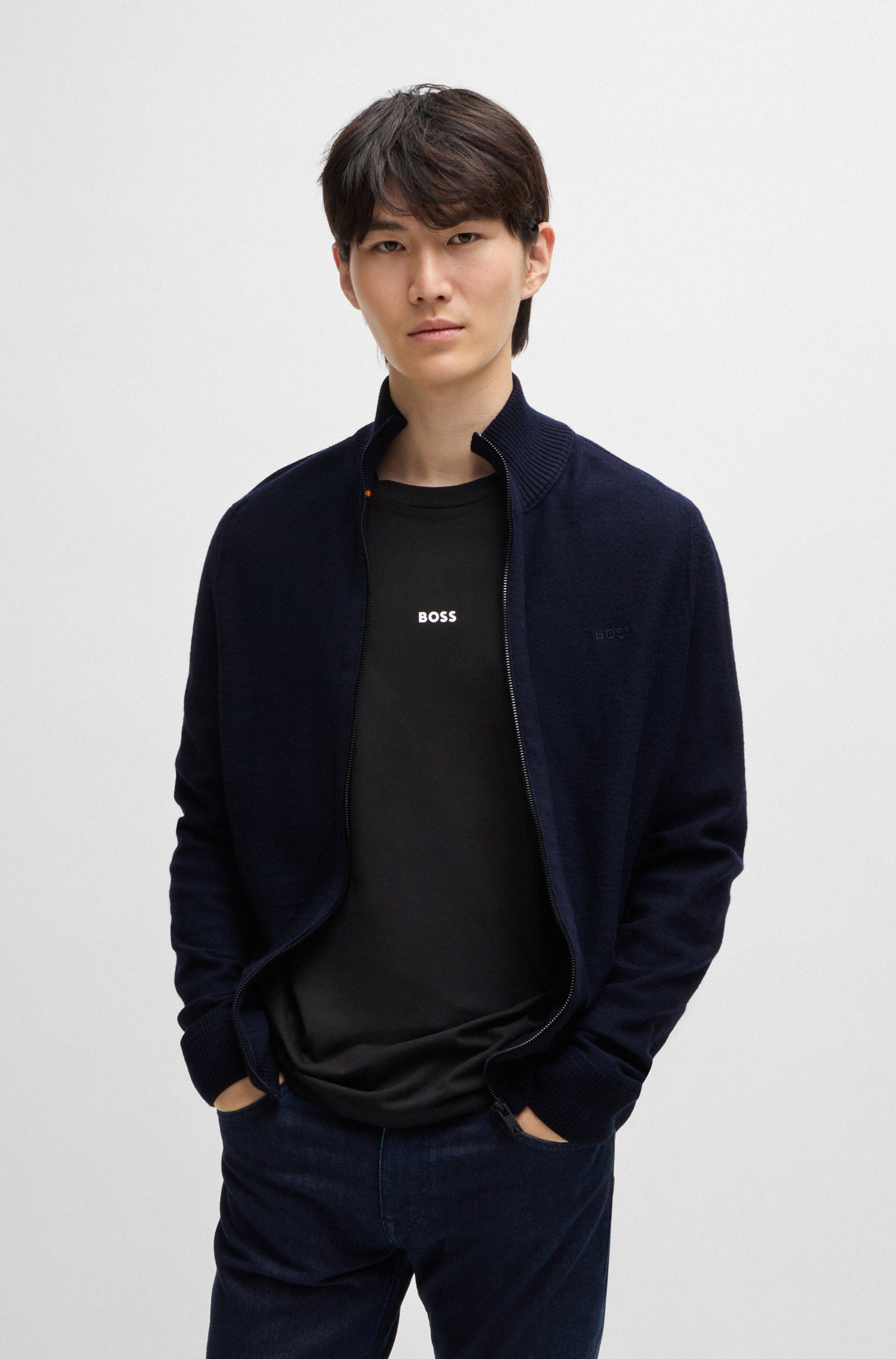 BOSS ORANGE Strickjacke Avac mit Logostickerei auf der Brust