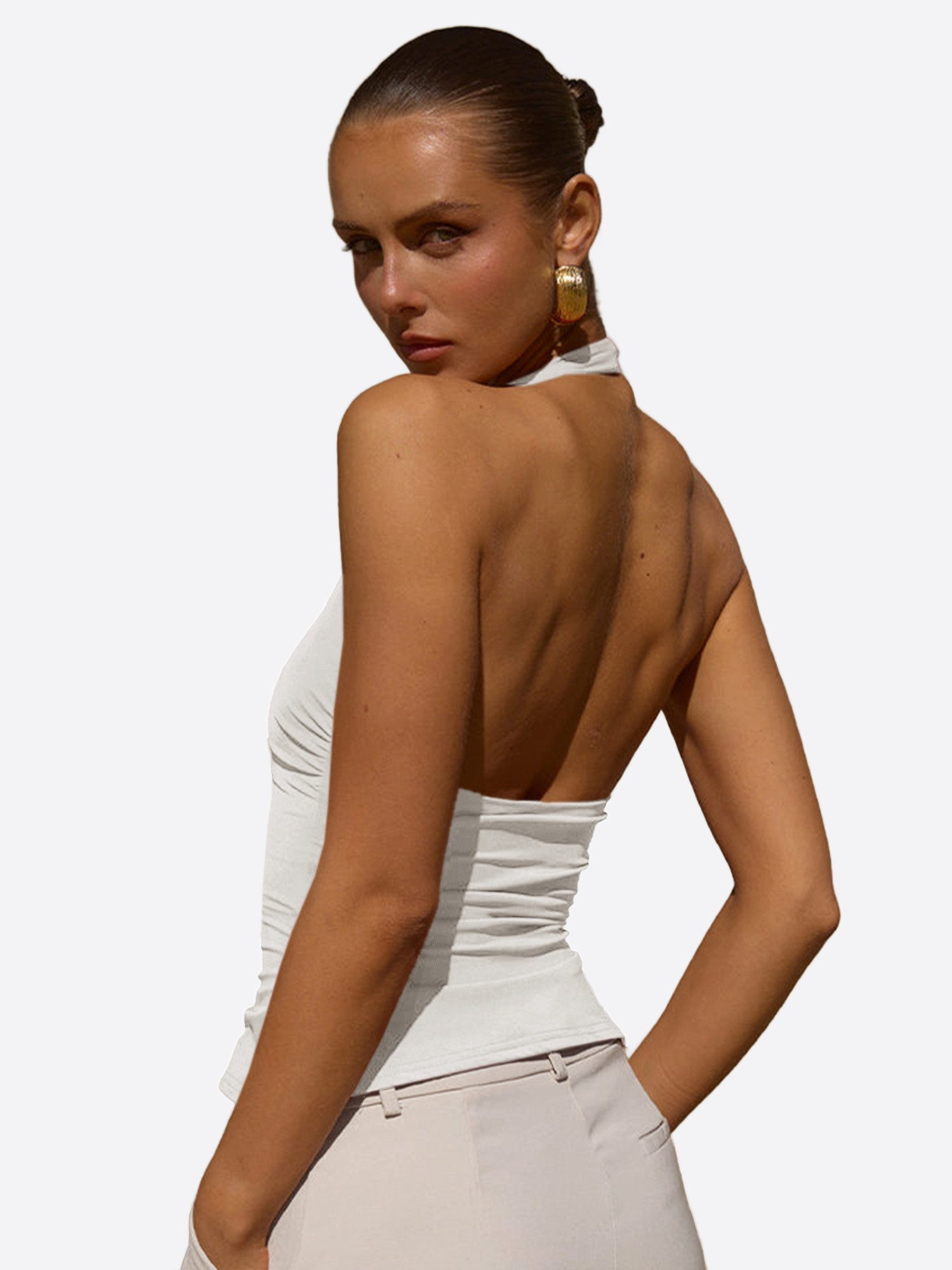 Imily Bela Tanktop Damen Halterneck Top mit freiem Rücken (Packung, 1-tlg., 1per-Pack) Seitenschlitze