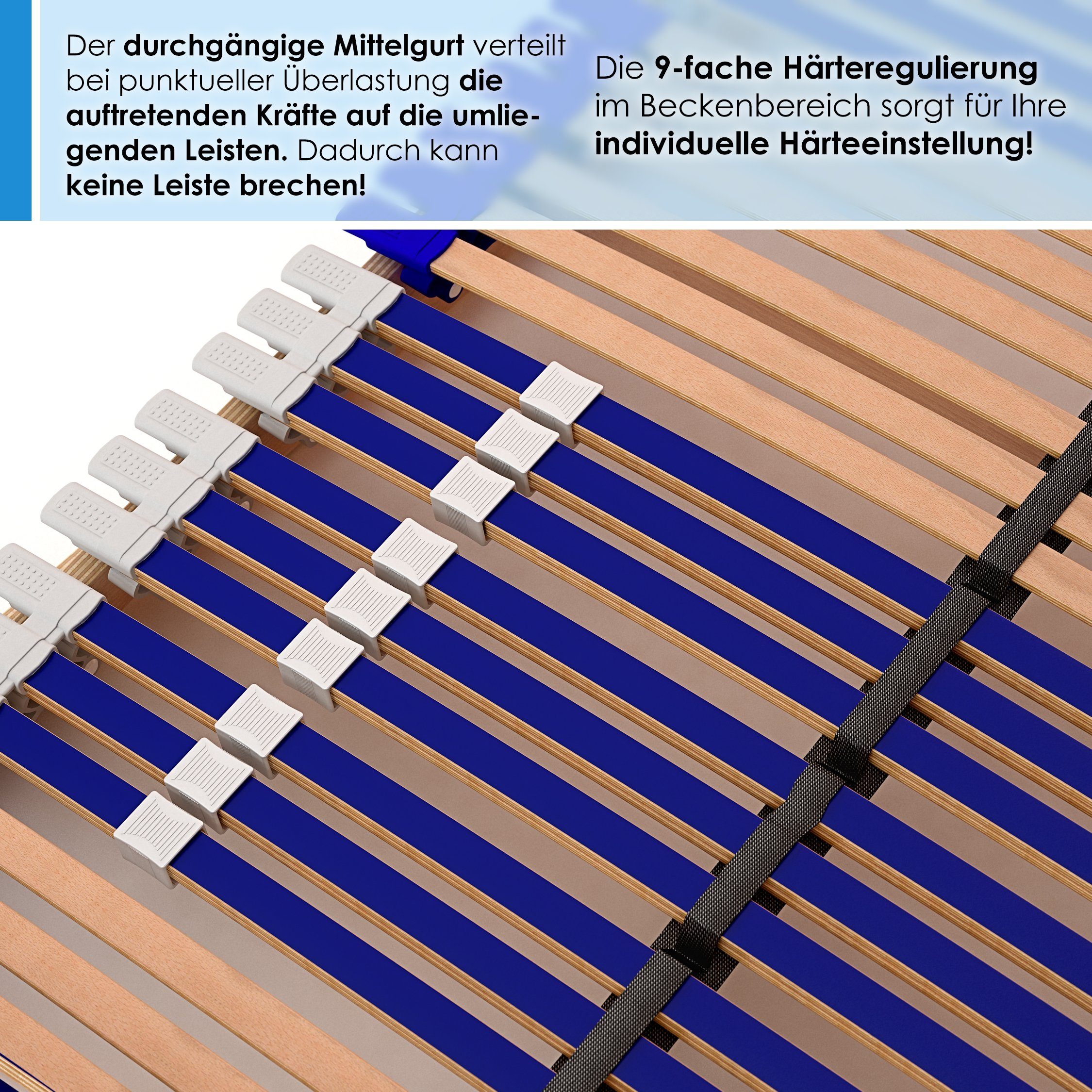 Lattenrost Comfort 44® Vario, Schlummerparadies, Kopfteil manuell verstellbar, Fußteil manuell verstellbar, aus 100% BUCHE, 10 Jahre Garantie, fertig montiert, SCHULTERFRÄSUNG