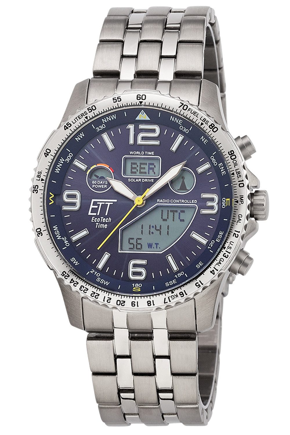 ETT Solaruhr Funk-Solar Professional Worldtimer Titan/Blau