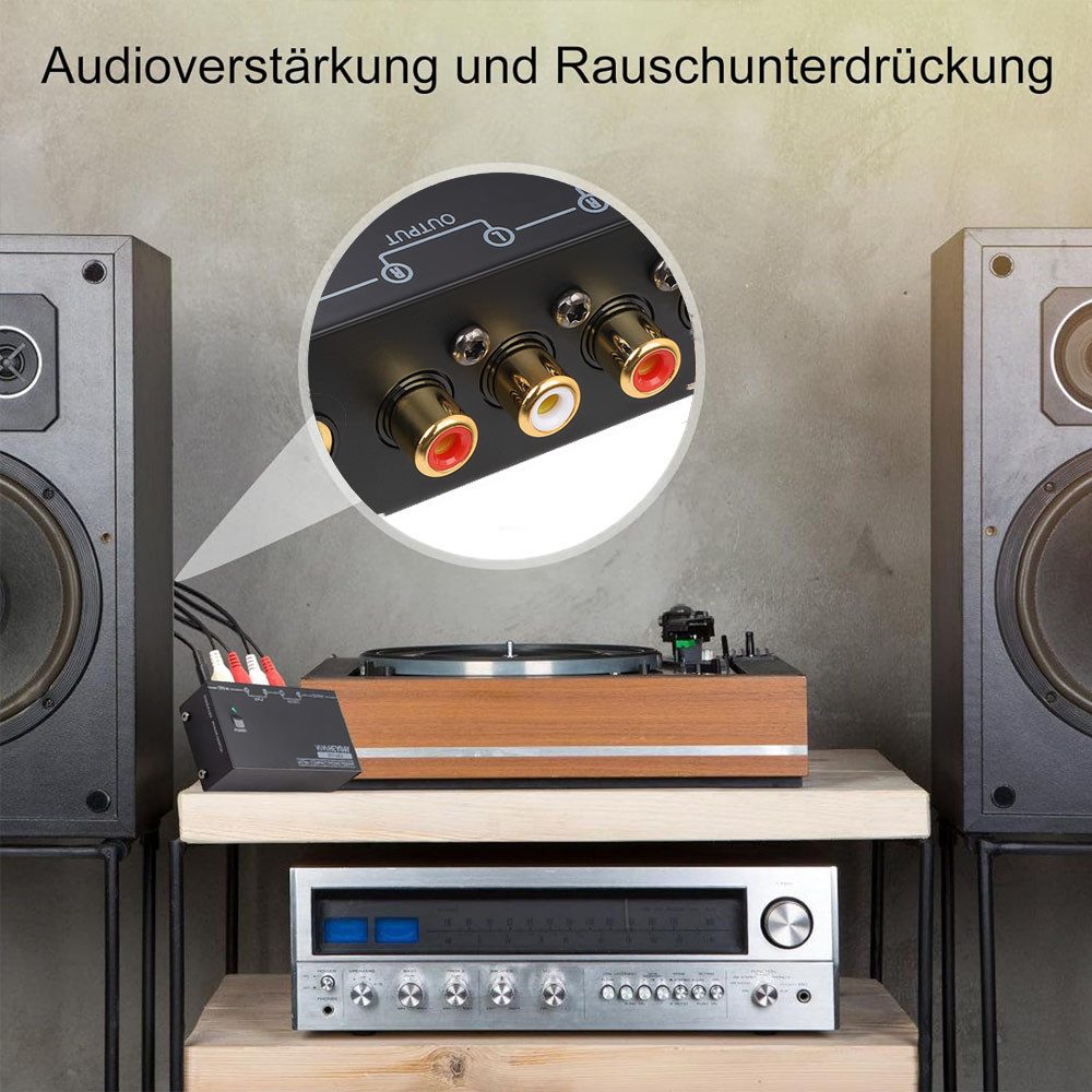 PRIISF Mini HiFi MM Phono-Vorverstärker Plattenspieler Turntable Amplifier Audioverstärker (Anzahl Kanäle: 4, Ultrakompakter Phono-Wandler Audio-Adapter mit Kopfhörerverstärker)
