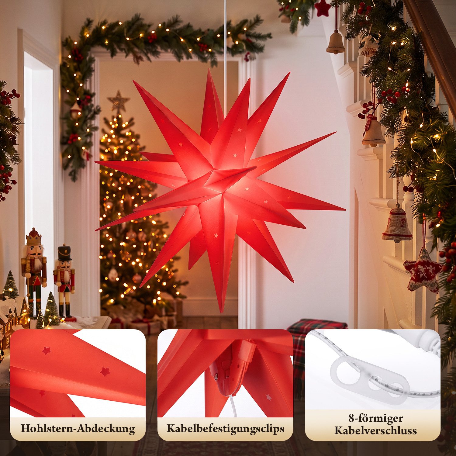 Salcar LED Dekolicht 45/60/75cm 3D Stern Beleuchtet LED Stern Weihnachtsdekoration Fenster – Bild 4 von 5