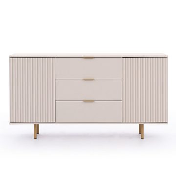 Furnix Kommode Nadija K2D3SZ Sideboard mit Schubladen und Metallfüßen Farbauswahl, Lamellenoptik, pflegeleicht, Made in EU