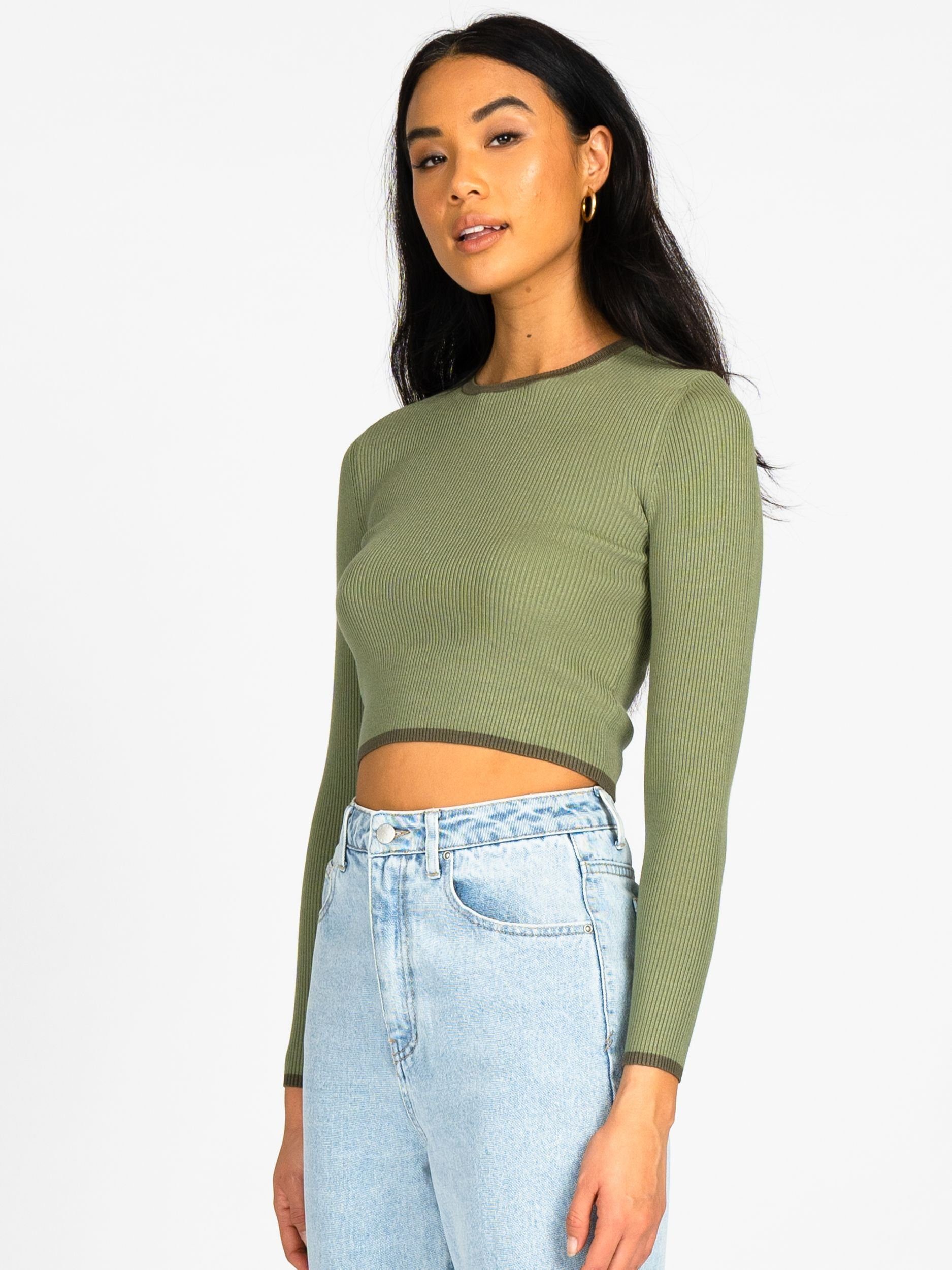 L/S KNIT TOP CONTRAST CHARIS CROP Savanna Langarmshirt Rusty RIBBED