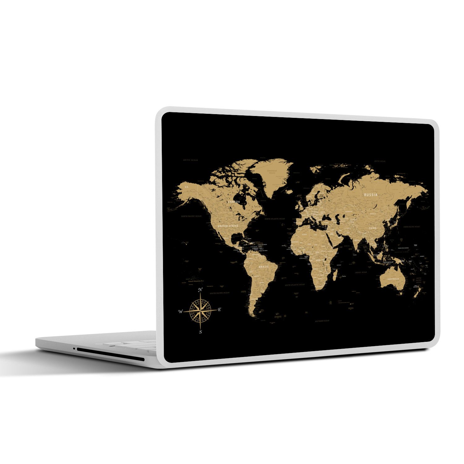 MuchoWow Laptop-Aufkleber Weltkarte - Beige - Schwarz, (1tlg), Laptop Folien Cover, Aufkleber, Sticker, Schutz vor Kratzern, 30x21 cm