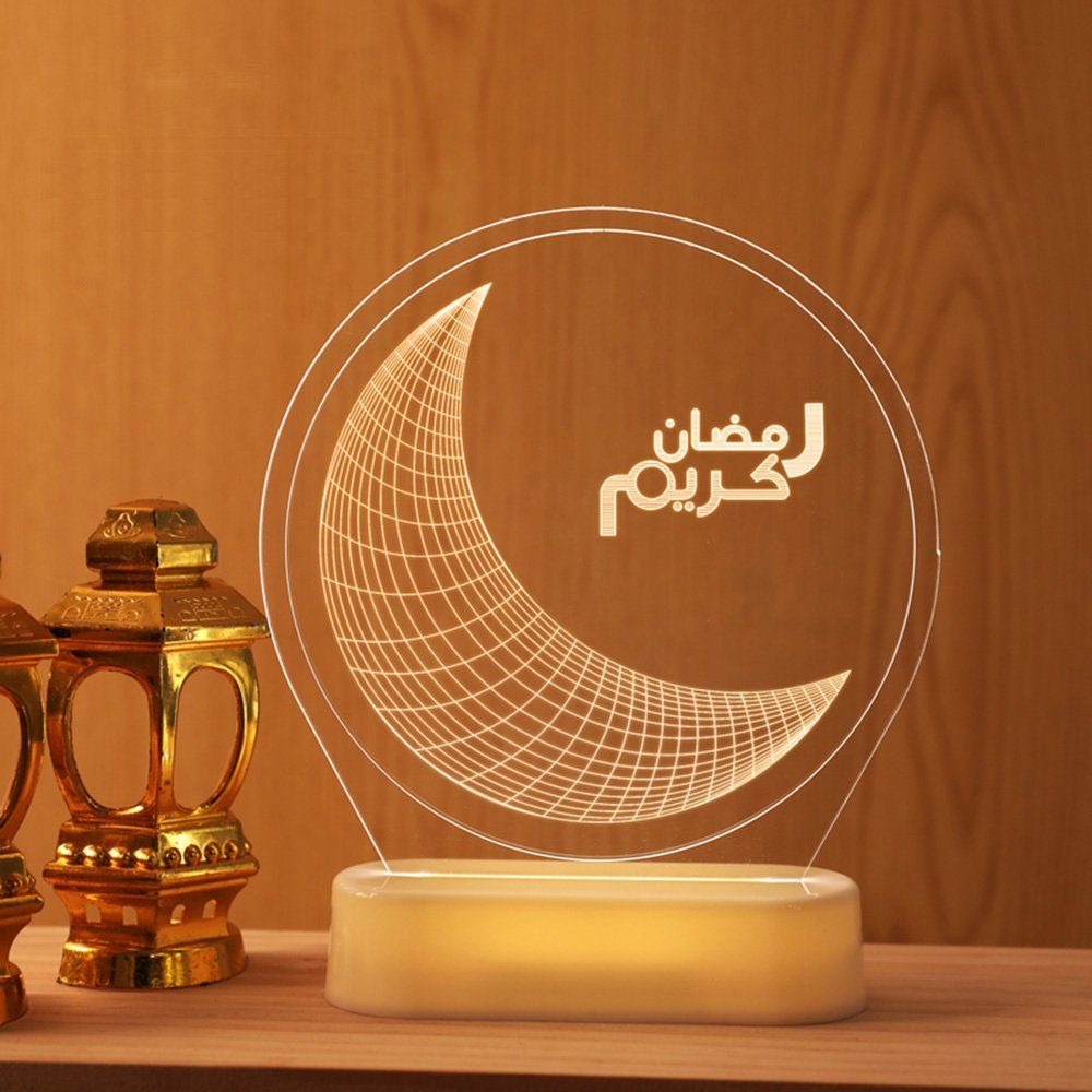 Sunicol LED Dekolicht Ramadan Mubarak Nachtlichter, 3D-Illusion, Batteriebetrieben,warmweiß