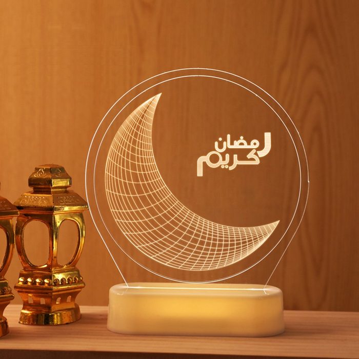 Sunicol LED Dekolicht Ramadan Mubarak Nachtlichter 3D-Illusion Batteriebetrieben warmweiß