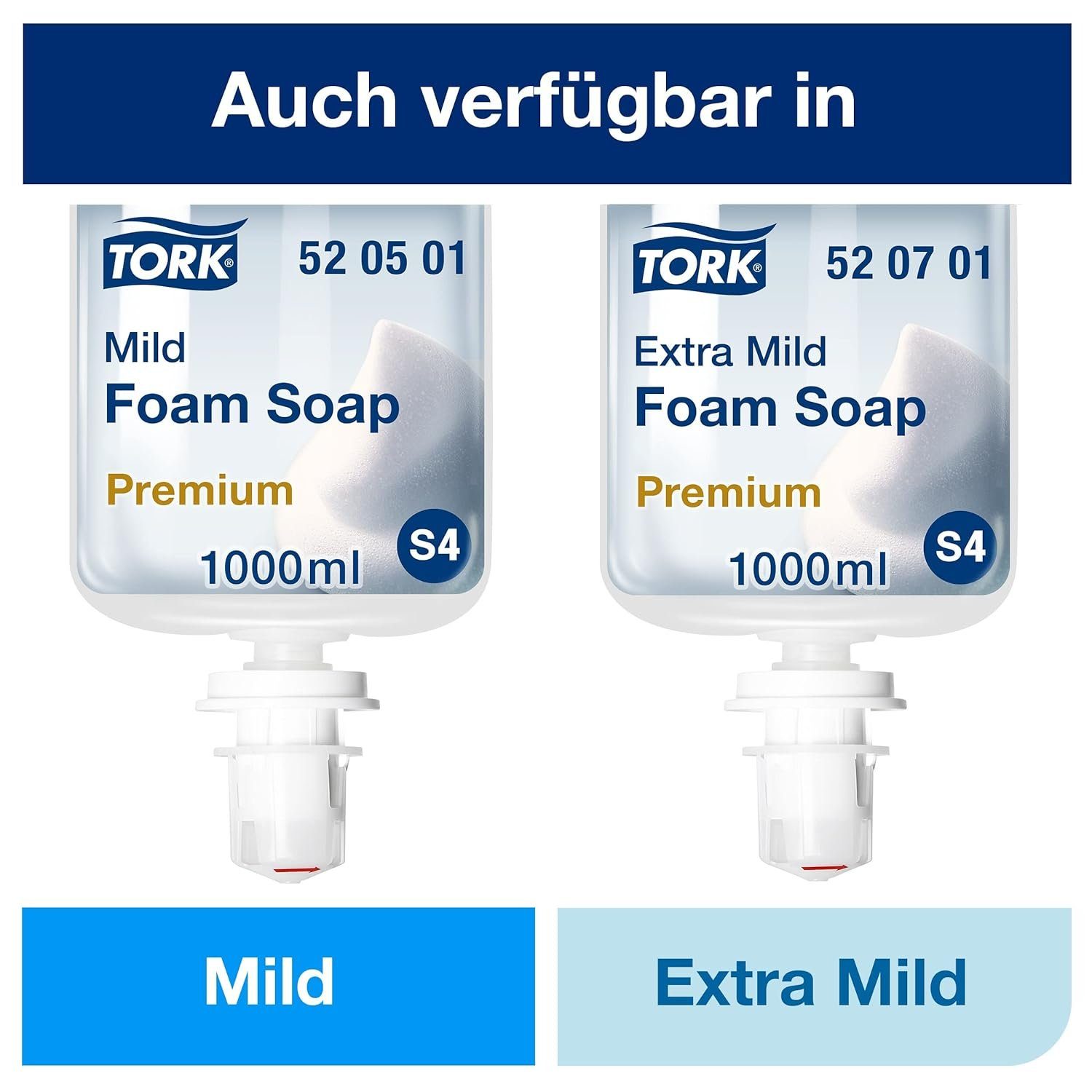 TORK Flüssigseife 520701 Premium Schaumseife extramild für S4 Spender je 1000 ml, unparfümiert