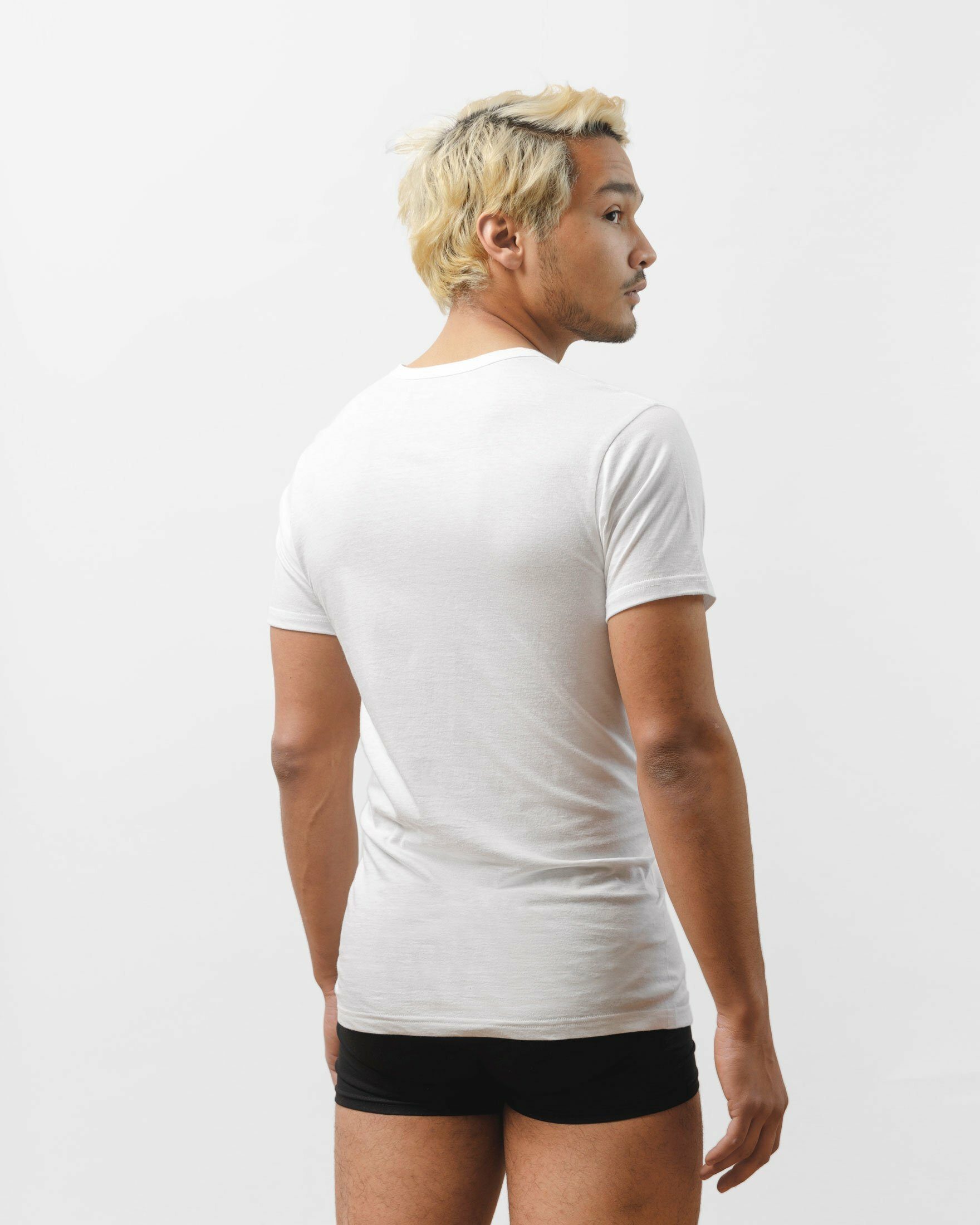 mit Bio-Baumwolle, Unterhemden Herren extra SNOCKS Weiß geschnitten (3 aus Unterziehshirt lang 3-St) V-Ausschnitt Stück, T Shirt