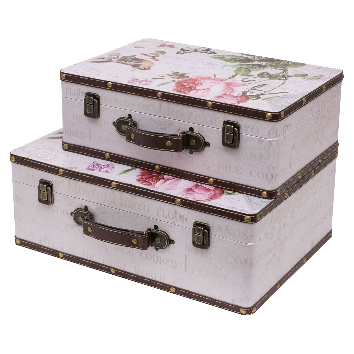 HMF Aufbewahrungsbox Handgefertigter Vintage Koffer aus Holz, Deko Koffer (versch. Größen), Geschenkkoffer im Rosen Design