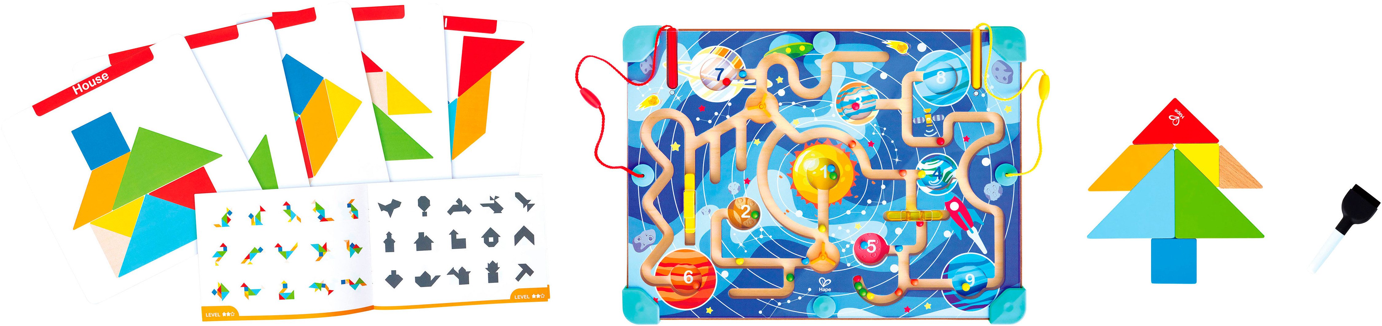 Hape Spielcenter Labyrinth- & Tangram-Tafel „Weltraum”
