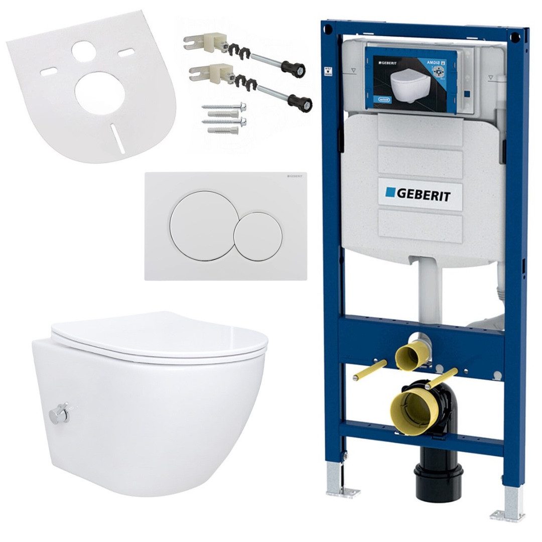 GEBERIT Tiefspül-WC GEBERIT-AL55800-SET, Spülrandloses Wand Hänge WC Set Taharet Toilette Randlos