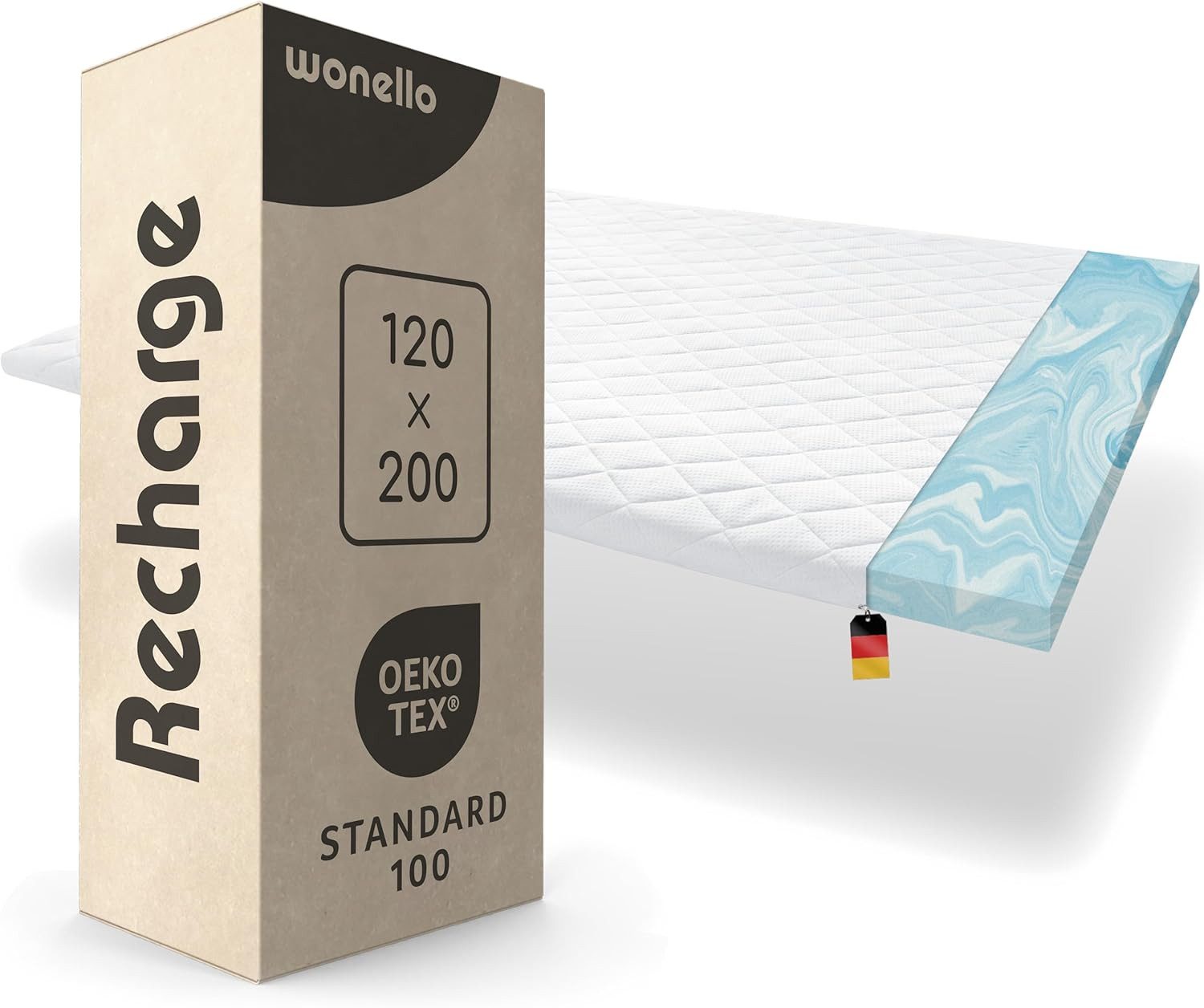 wonello, Topper RECHARGE, 6 cm hoch, Gelschaum, (Made in Germany, GEL), druckentlastender Matratzentopper 120x200cm, waschbar bei 60°C