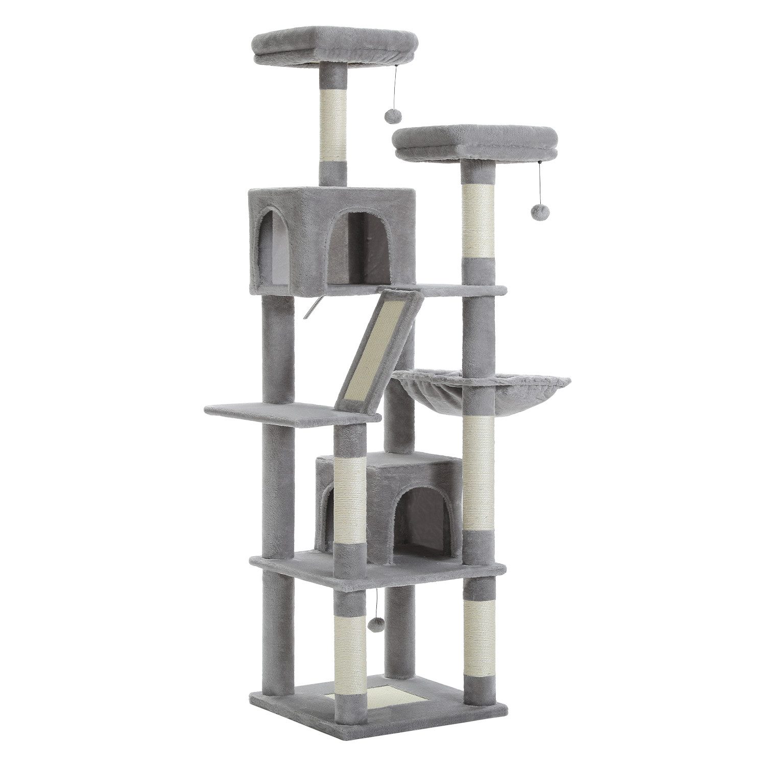 PAWZ Road Kratzbaum Kratzbaum, Großer Spielturm,6 Kratzstämme,2 Kratzbrettern, 180cm, grau, dunkelgrau, beige,rosa