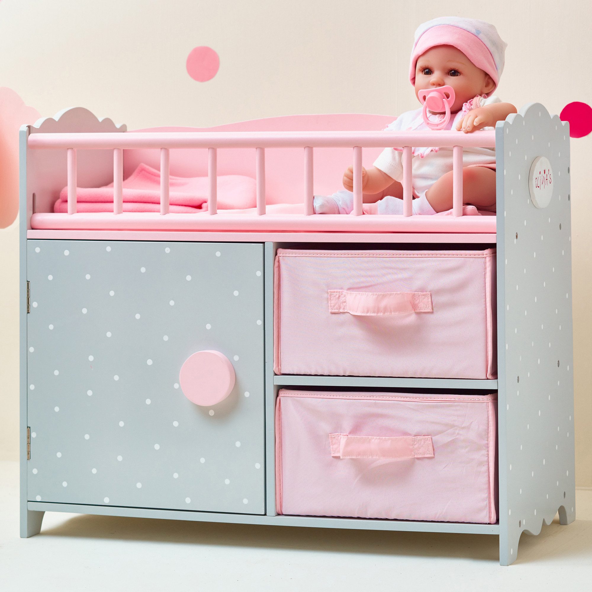TEAMSON™ KIDS Puppen Pflegecenter Graues Puppenbett mit Bettwäsche, Seitengitter & Aufbewahrung – Bild 3 von 5