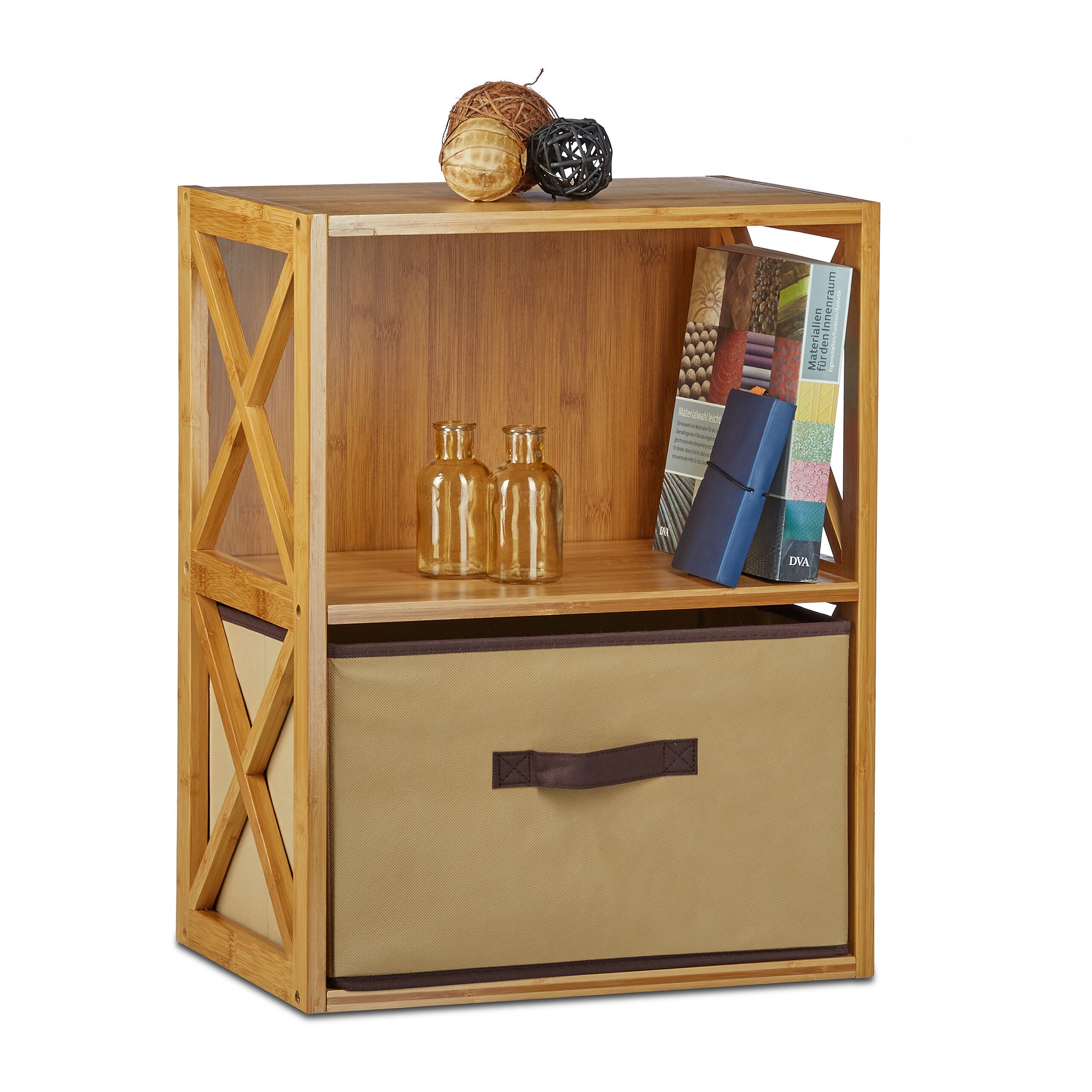 relaxdays Standregal Regal Bambus mit Korb, 2 günstig online kaufen