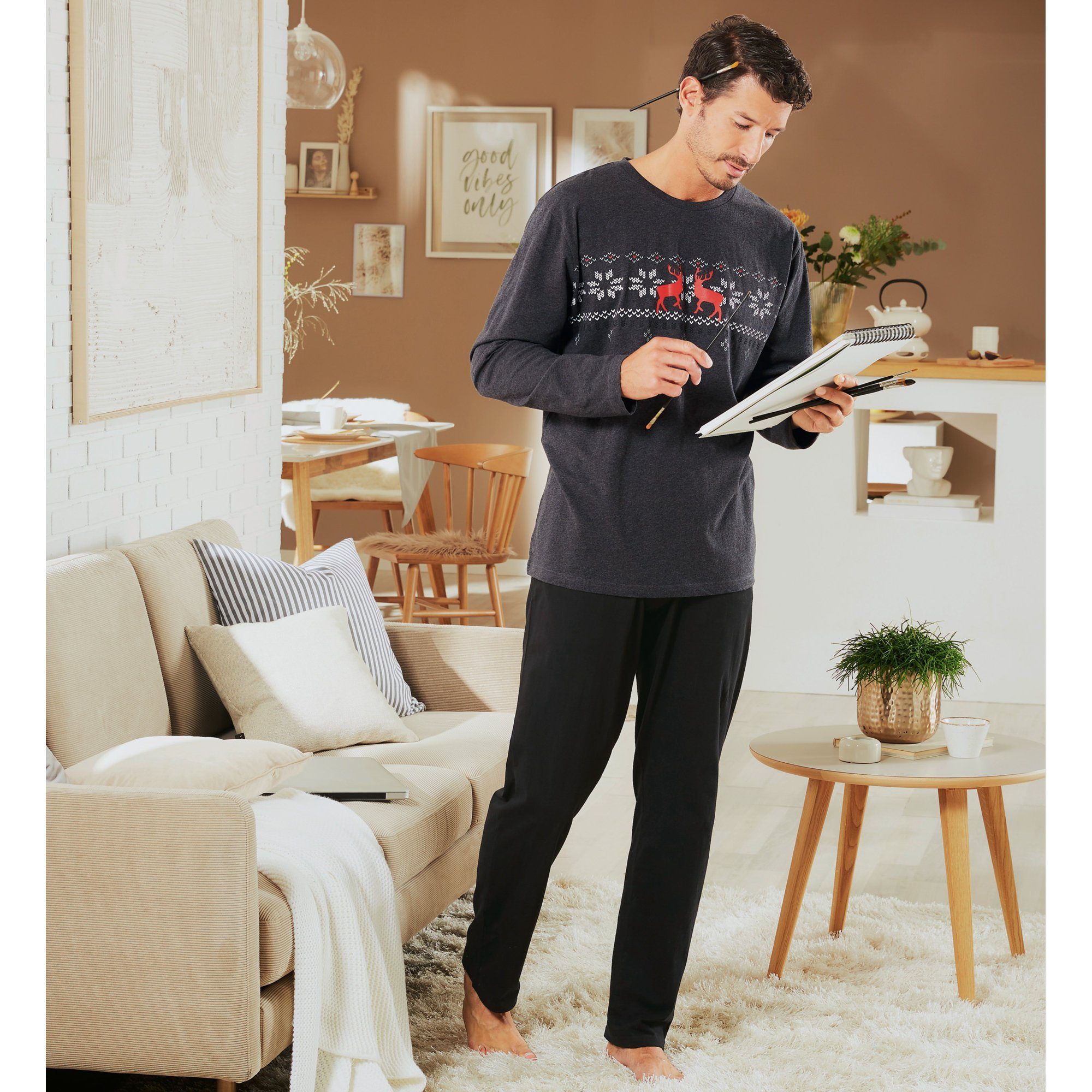Erwin Müller Pyjama Herren-Schlafanzug Single-Jersey gemustert