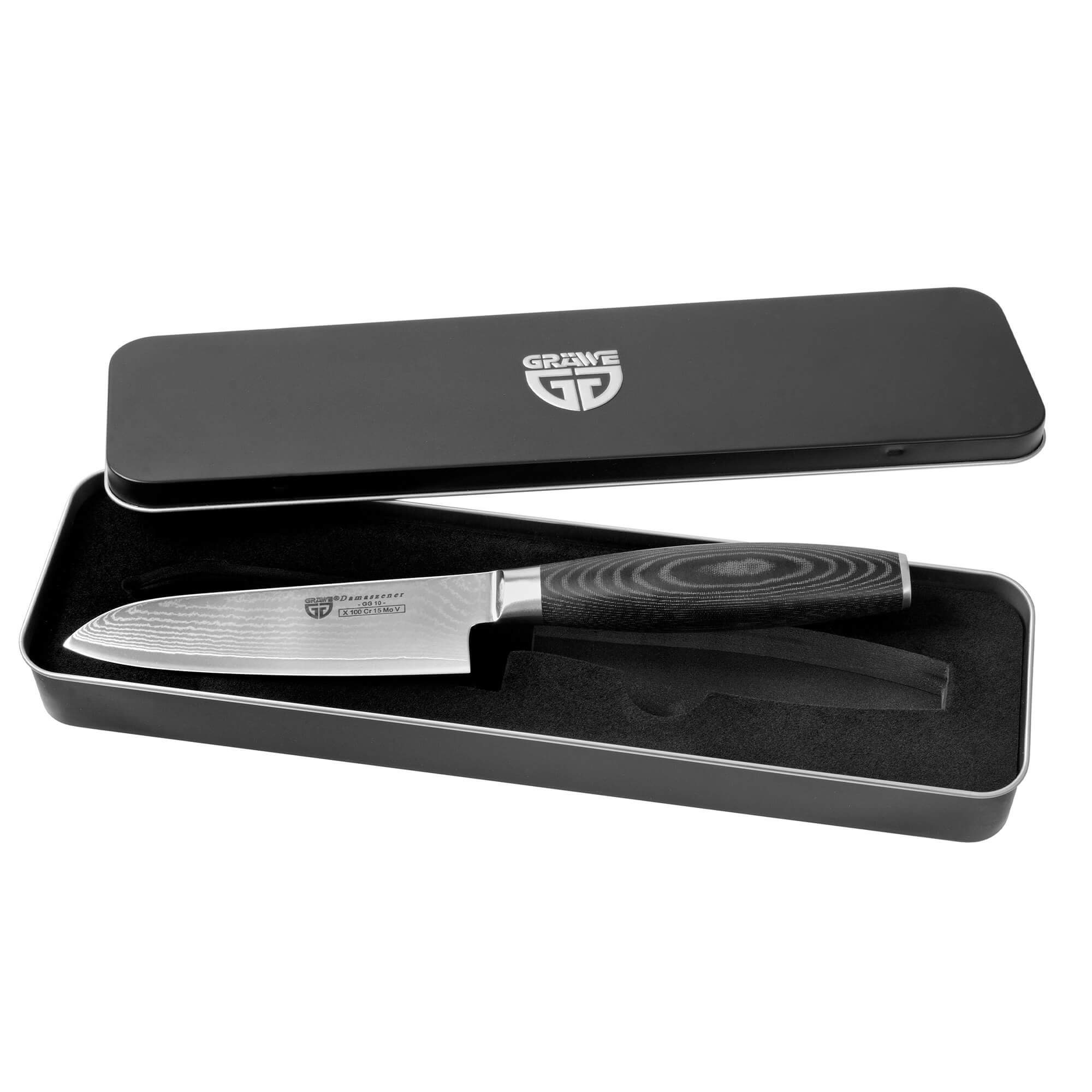 GRÄWE Damastmesser GRÄWE Damaszener Santokumesser 12,5 cm Klinge, 65 ...