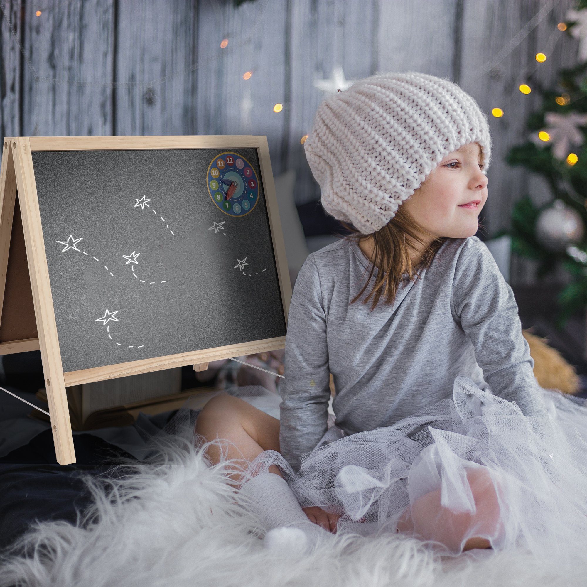 HomeGuru Standtafel Klappbare 2-in-1-Kindertafel,doppelseitige Whiteboard & Kreidetafel – Bild 5 von 5