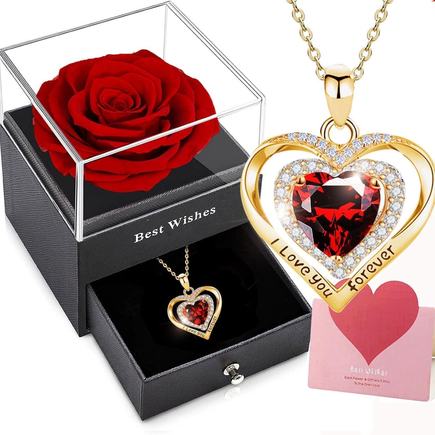 LuxusKollektion Kette und Anhänger Set Rosenbox Ewige Rose Konservierte Blu günstig online kaufen