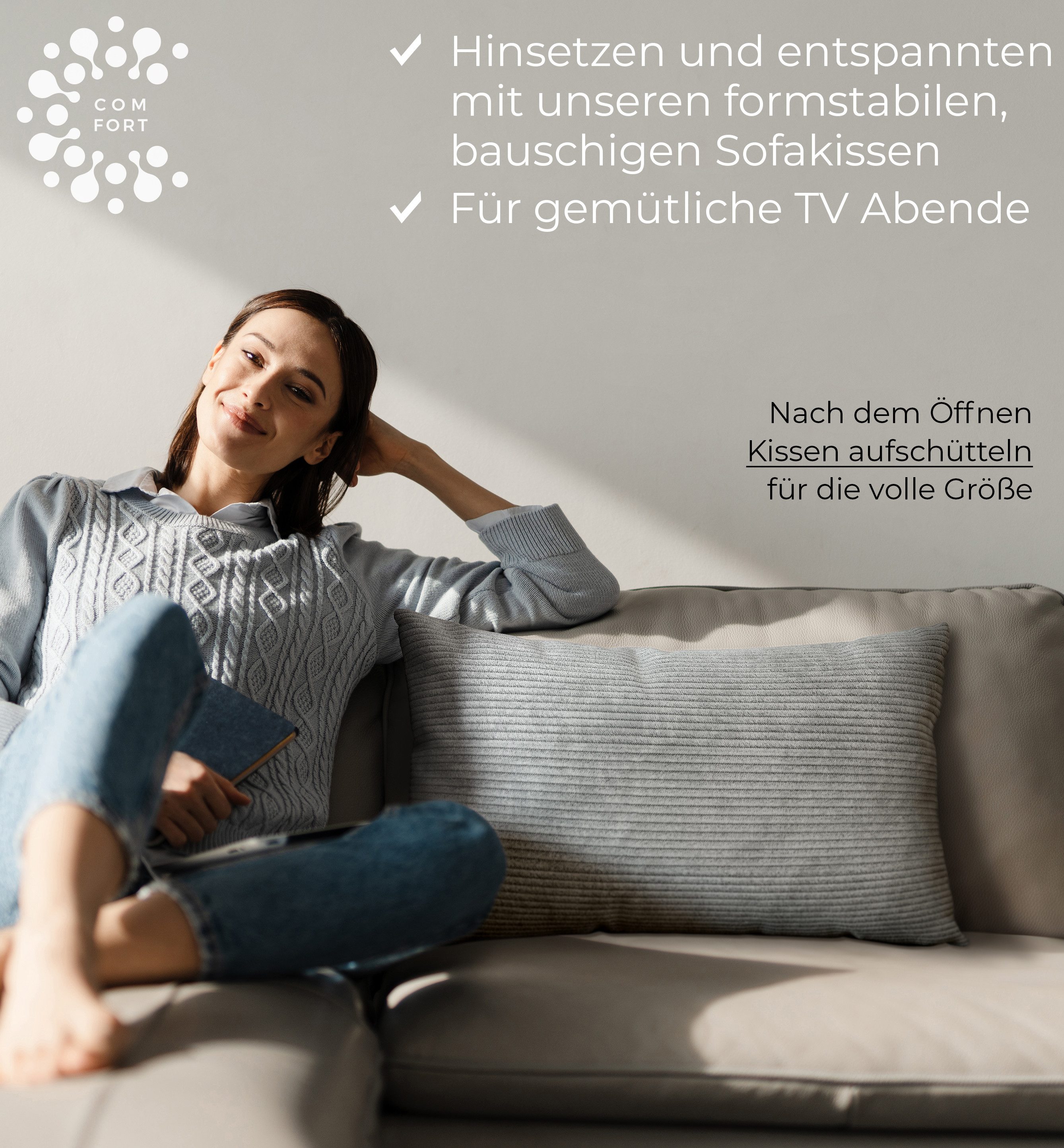 Well B4 Sofakissen mit Füllung und Bezug 2er Set Cord Couchkissen groß 40x60 cm, (2er Set, 2 Stück), regulierbarer Dicke, Zierkissen Kord Bezug, Dekokissen für  – Bild 5 von 5