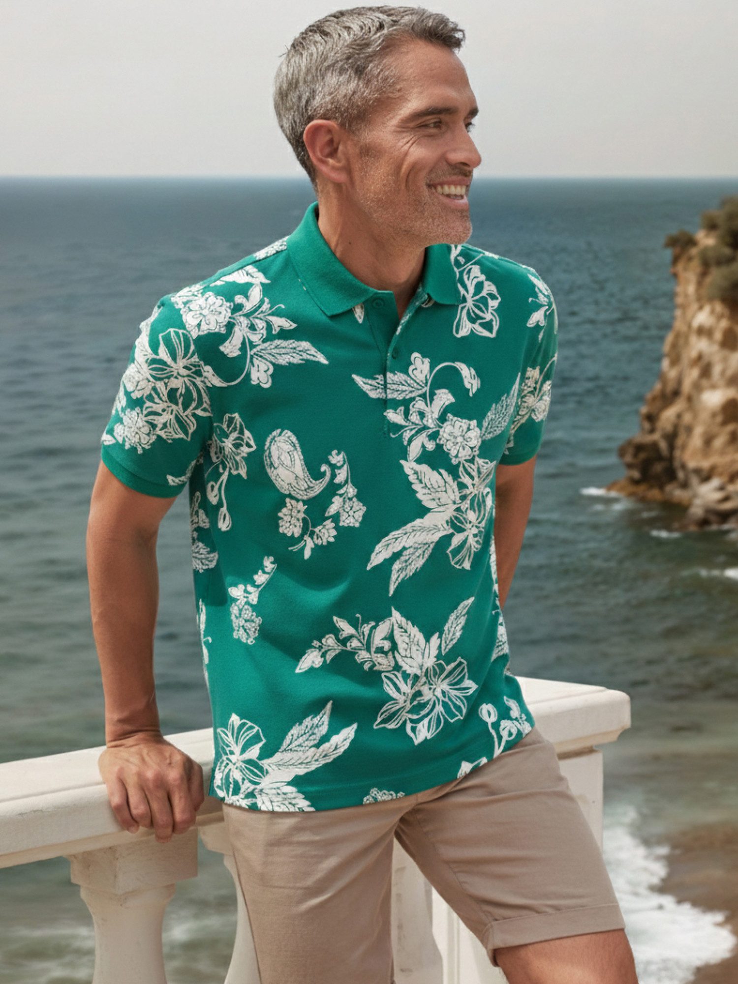 LERROS Poloshirt Poloshirt mit floralem All-over-Print, 100 % Baumwolle günstig online kaufen