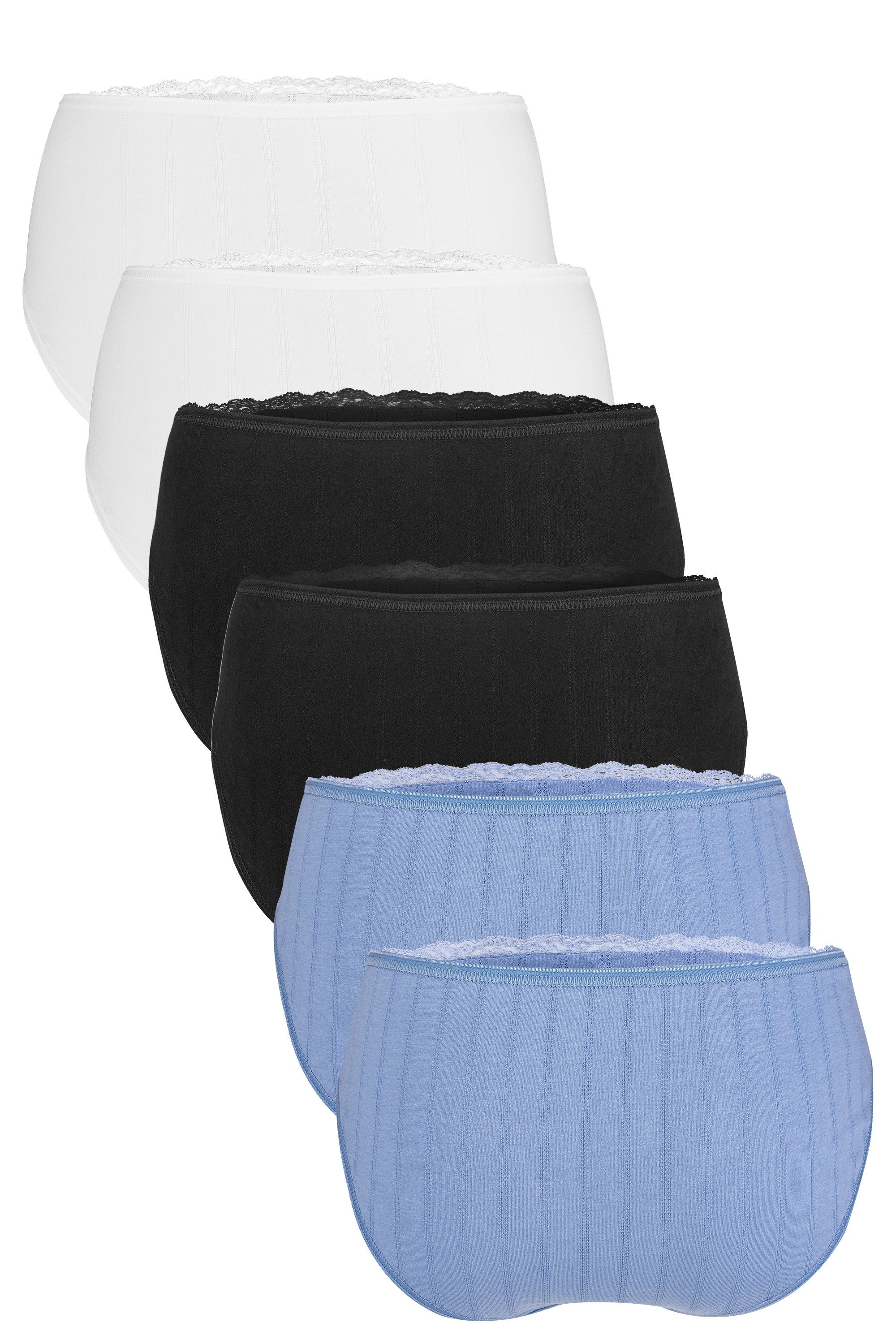 Fabio Farini Slip Damen Unterhosen Panty - Frauen Hipster Unterwäsche aus Baumwolle (Packung, 6-St) Stoff mit unauffällig Struktur sowie dezenter Spitze am Bund