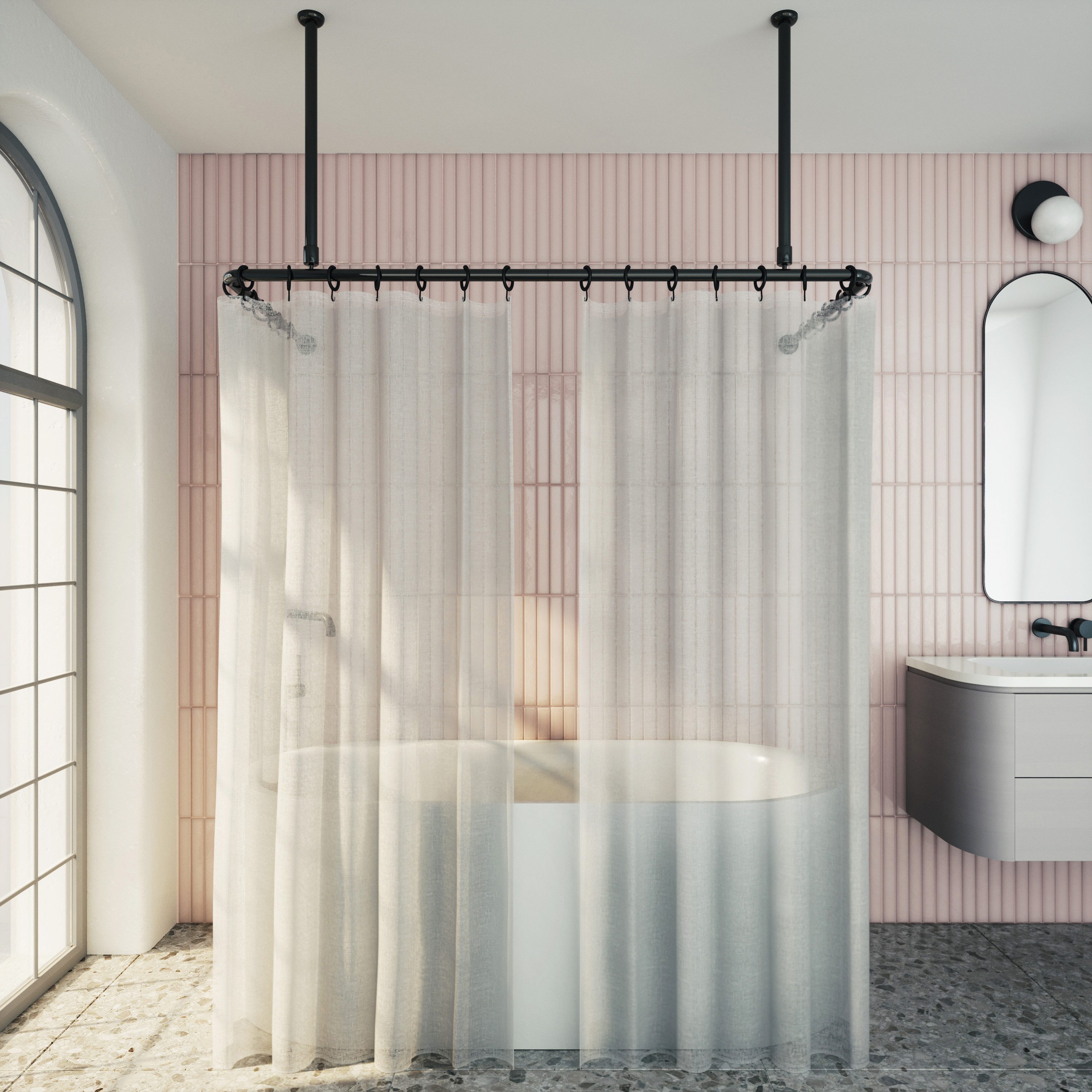 Aquabad® Duschvorhangstange Hastaflex Frame Duschvorhangstange, 2-läufig, kürzbar, Aluminium, 165cm x 70cm
