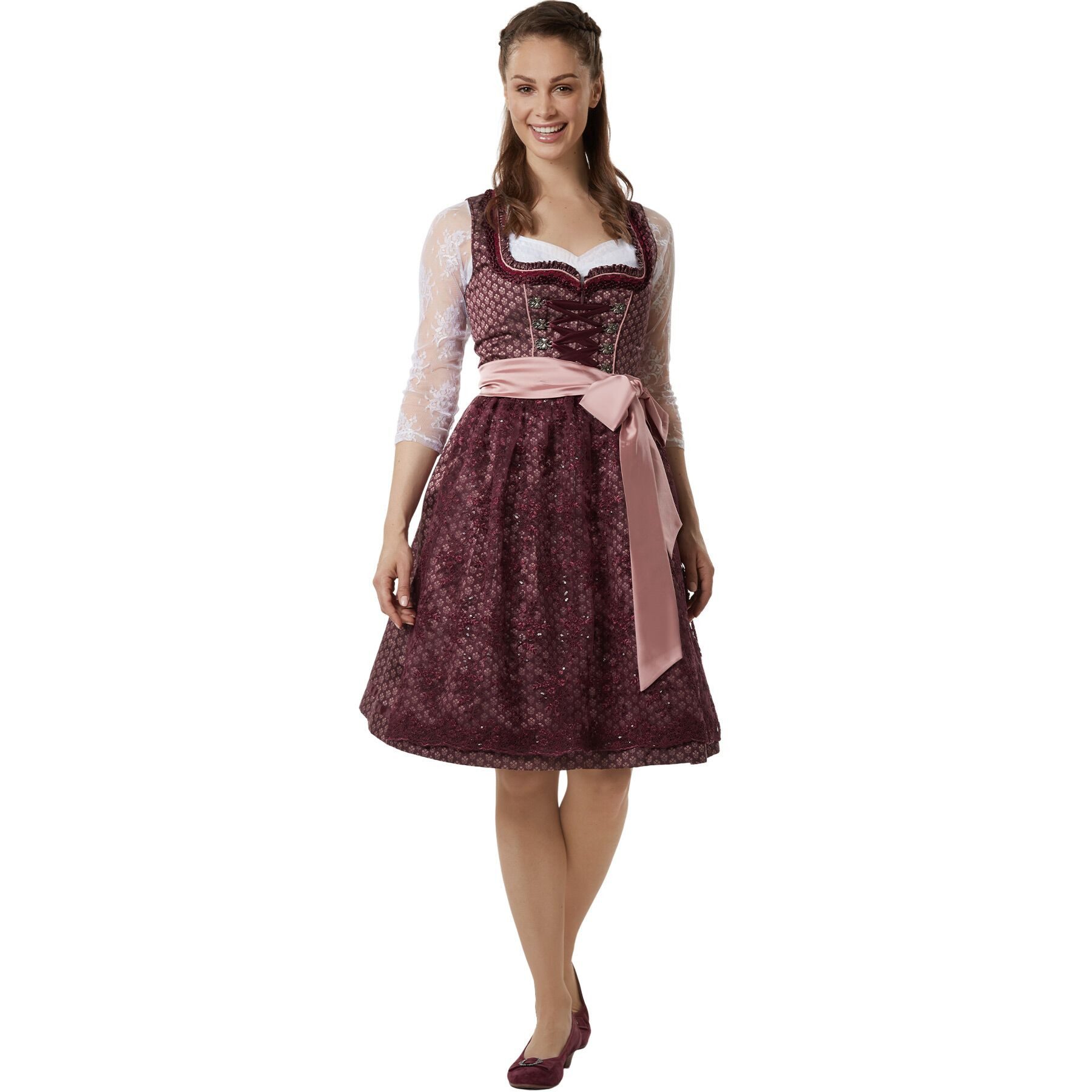 dressforfun Dirndl hochwertiges & elegantes Trachtenkleid Liah Bordeauxrot günstig online kaufen