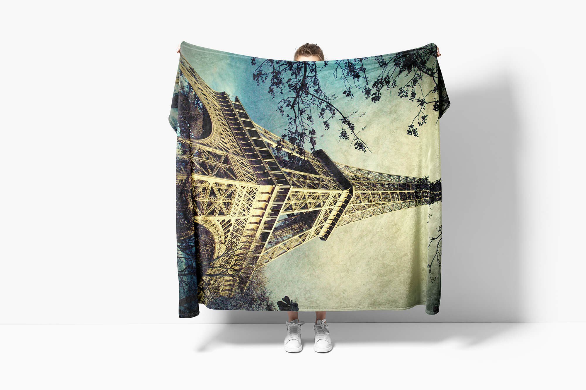 Handtücher Handtuch Strandhandtuch Saunatuch Kuscheldecke mit Fotomotiv Eiffelturm Paris H, Baumwolle-Polyester-Mix (1-St), Handtuch