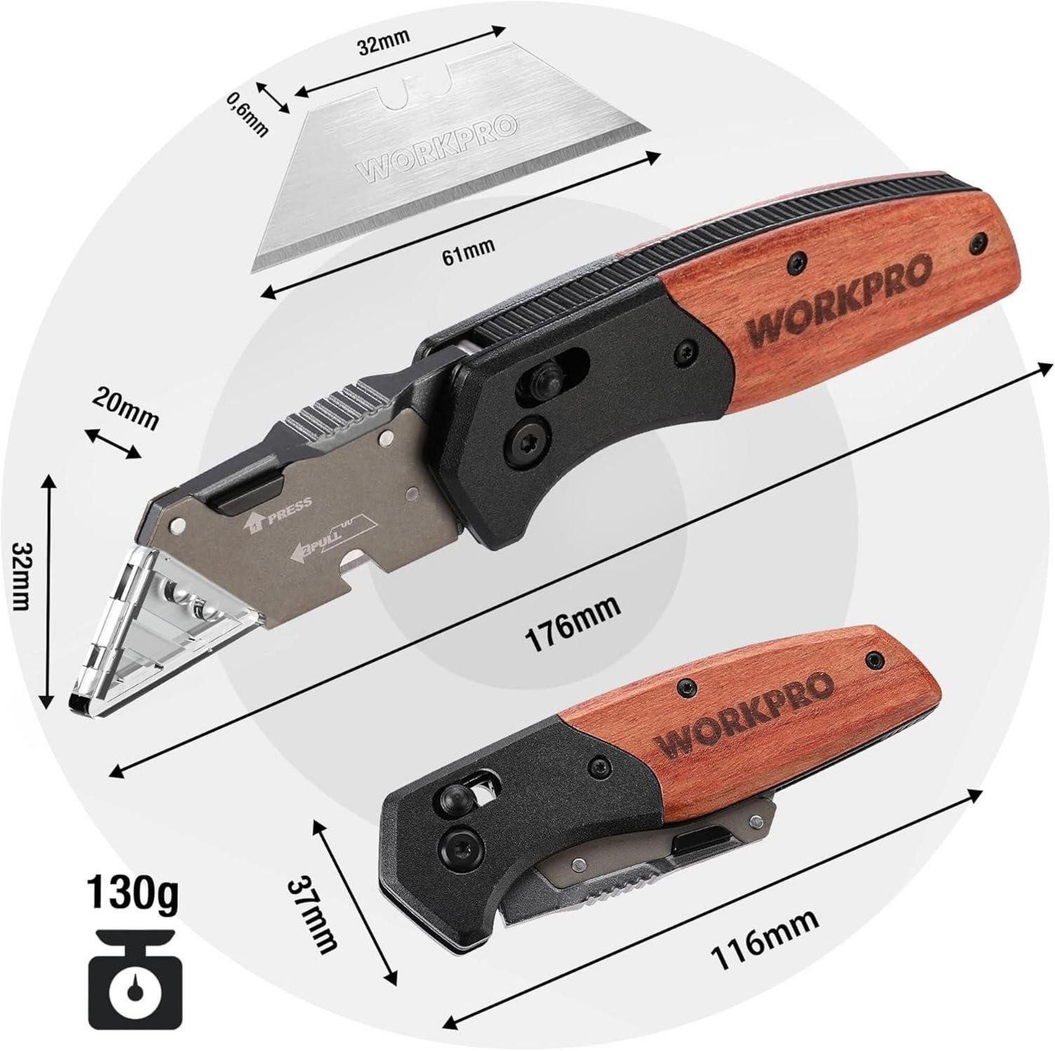 Thumbnail - LuxusKollektion Multitool Klappmesser Holzgriff Schiebeschloss Universalmesser Teppichmesser