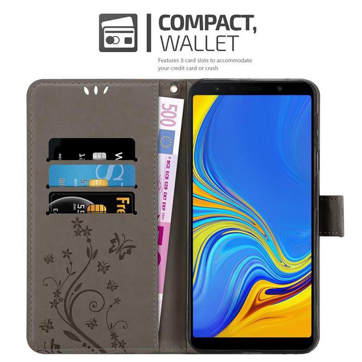 Cadorabo Handyhülle für Samsung Galaxy A7 2018 Hülle Samsung Galaxy A7 2018, Hülle Schutzhülle Blumen Flower mit Standfunktion Kartenfach Magnet