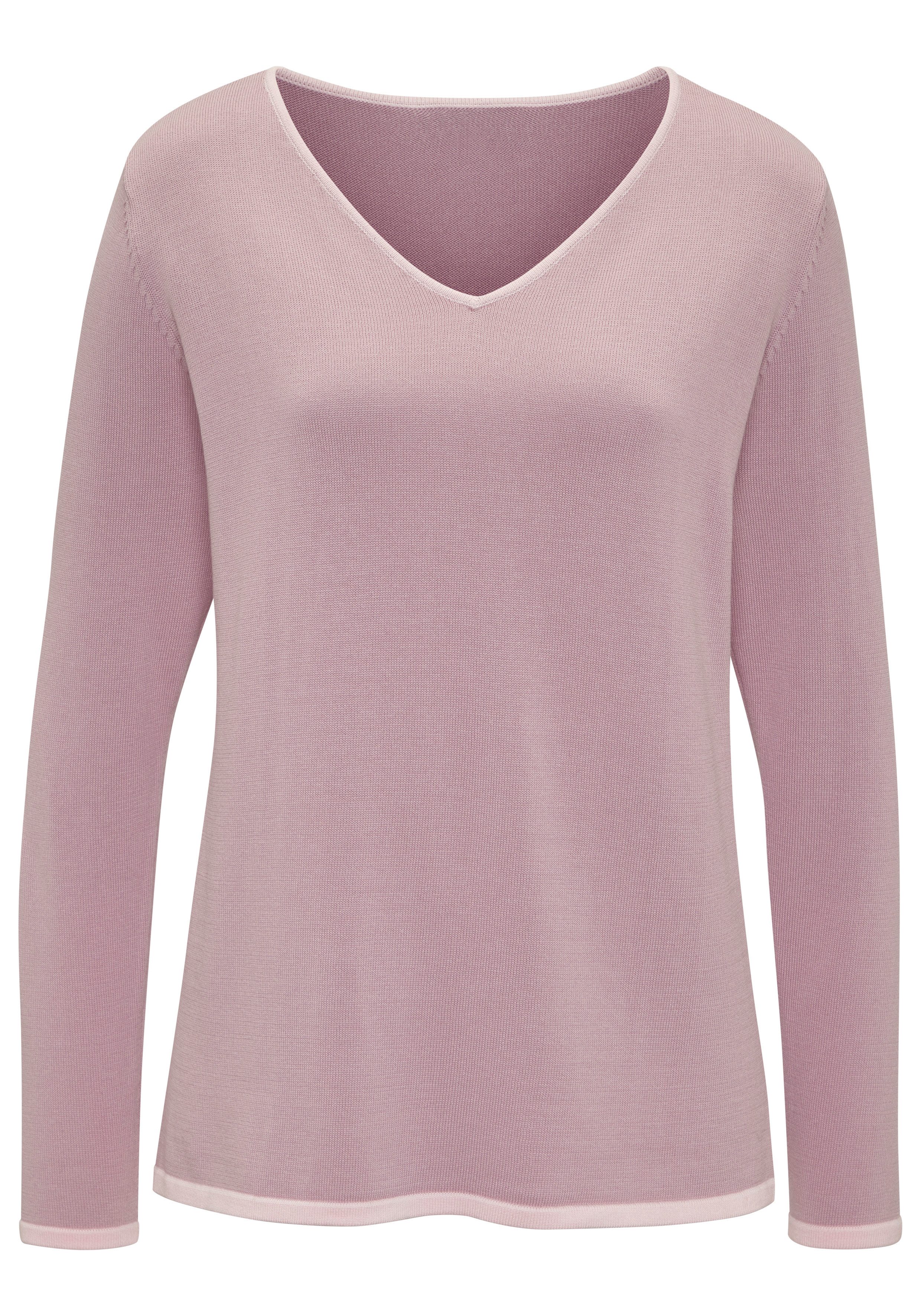 Vivance V-Ausschnitt-Pullover mit Kontrastkanten, Basic-Pullover aus weichem Feinstrick, casual. € 39,99