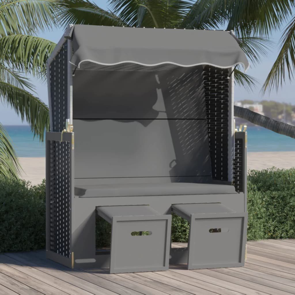 vidaXL Schwarz mit Rattan Massivholz Anthrazit und Dach 1 Schwarz, Gartenliege & St. Anthrazit Strandkorb Poly