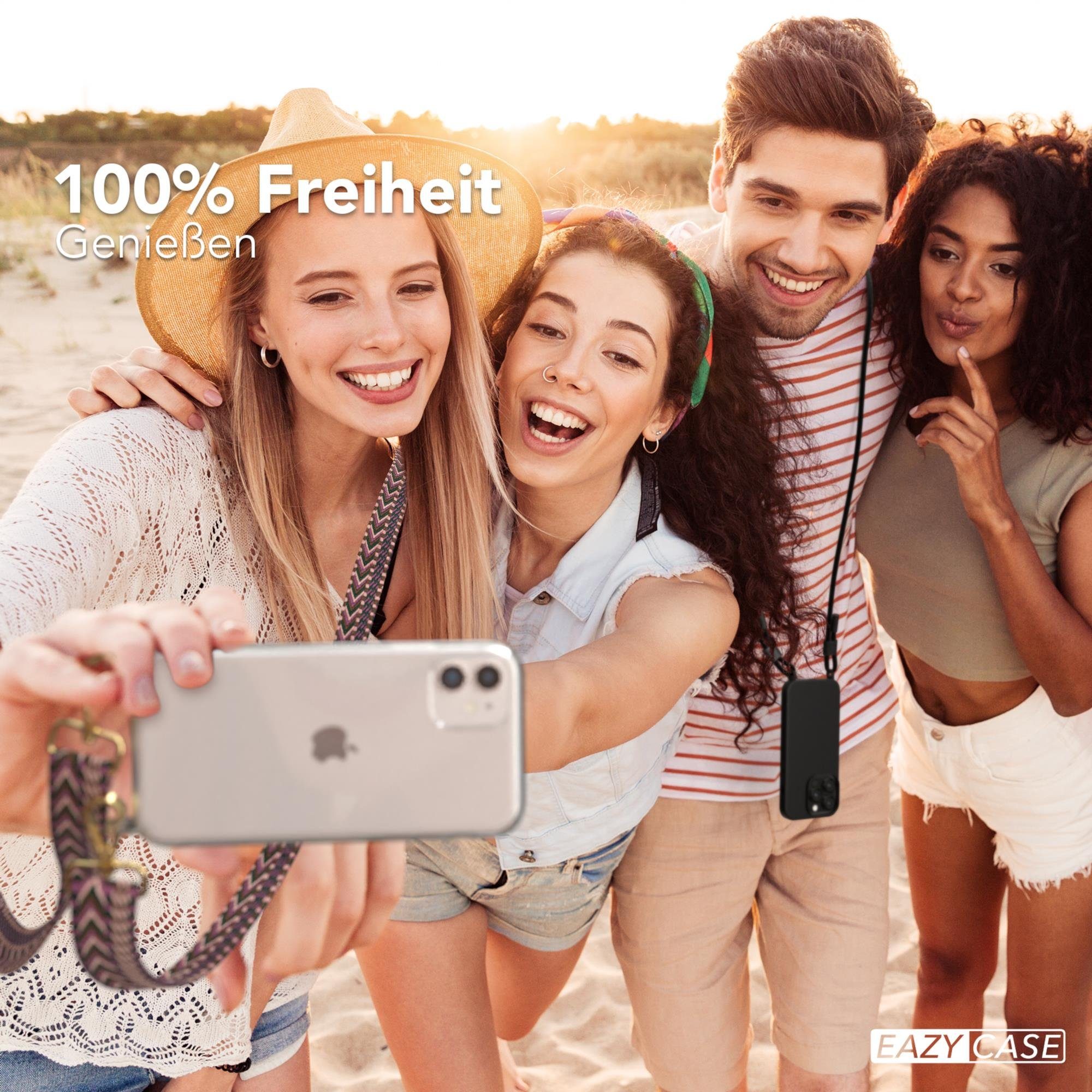 EAZY CASE Handykette Boho Umhängeband für Apple iPhone 11 6,1 Zoll, Durchsichtige Hülle mit Handyriemen Phone Karabiner Halskette Beere