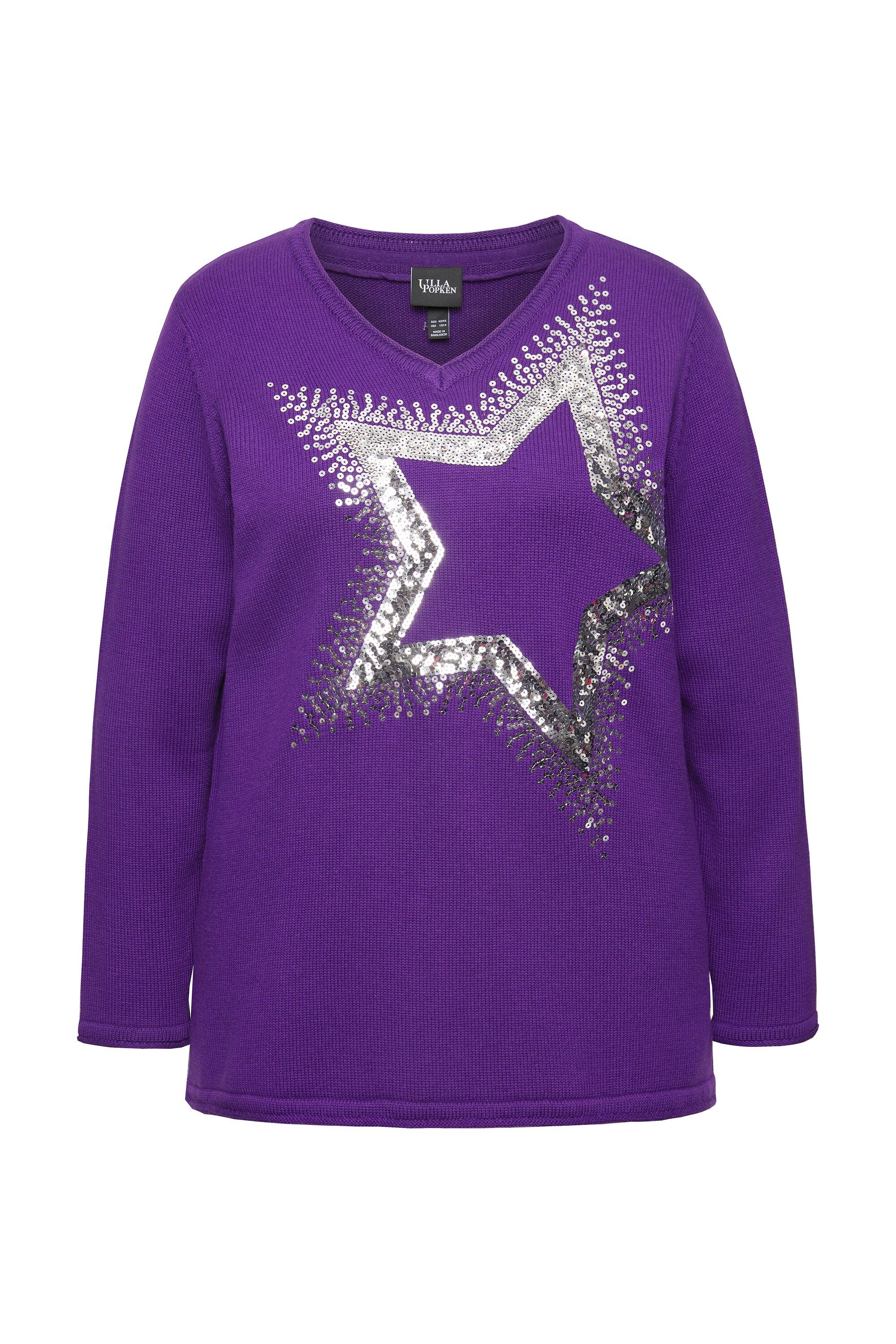 Ulla Popken Strickpullover Pullover Pailletten-Stern V-Ausschnitt günstig online kaufen