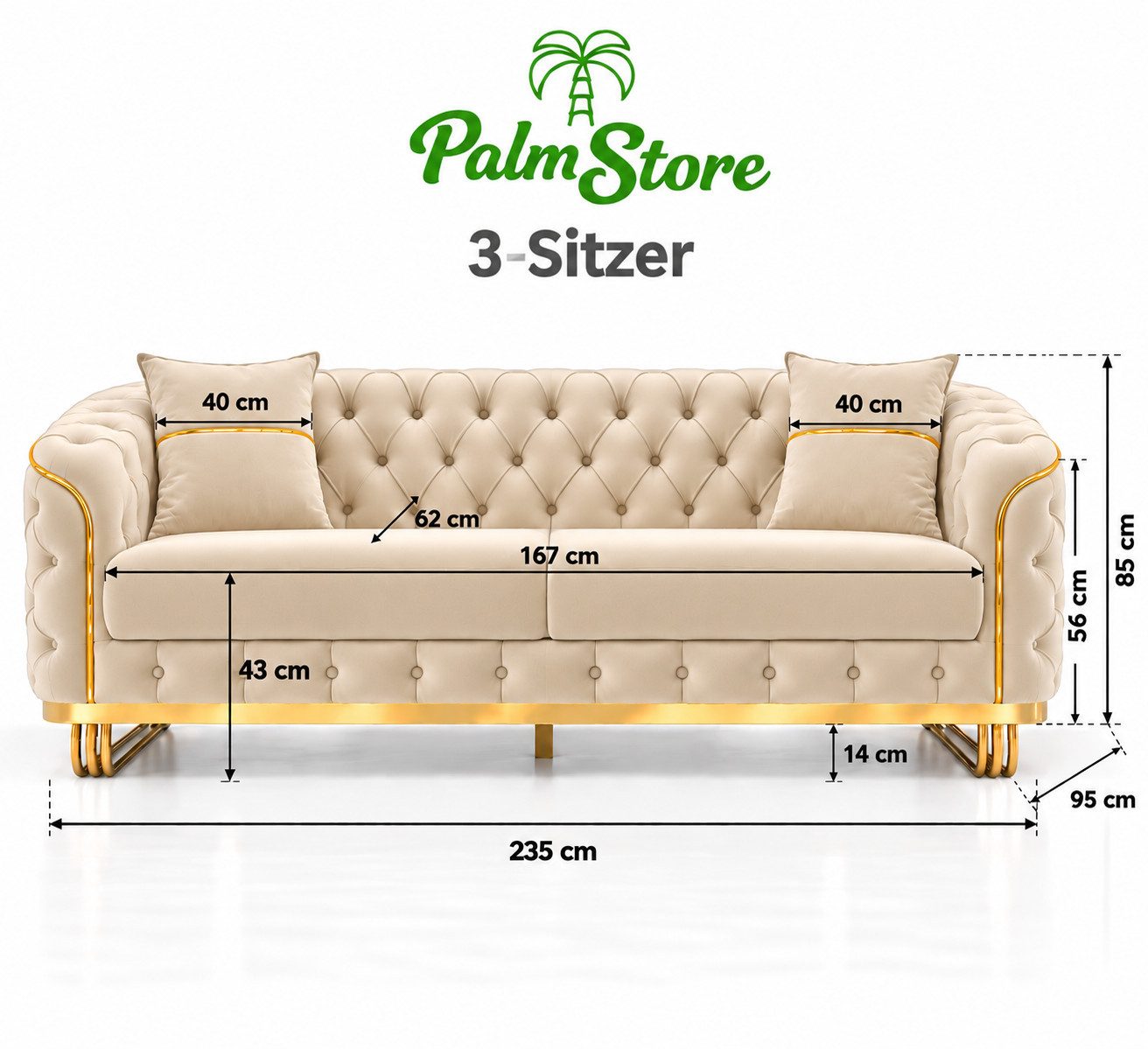 Palms-Store Sofa -Set MIRA mit Knopfheftung in 5 edlen Farbvarianten, Spar-Set, 3-Sitzer + 3-Sitzer + Sessel – Bild 5 von 5