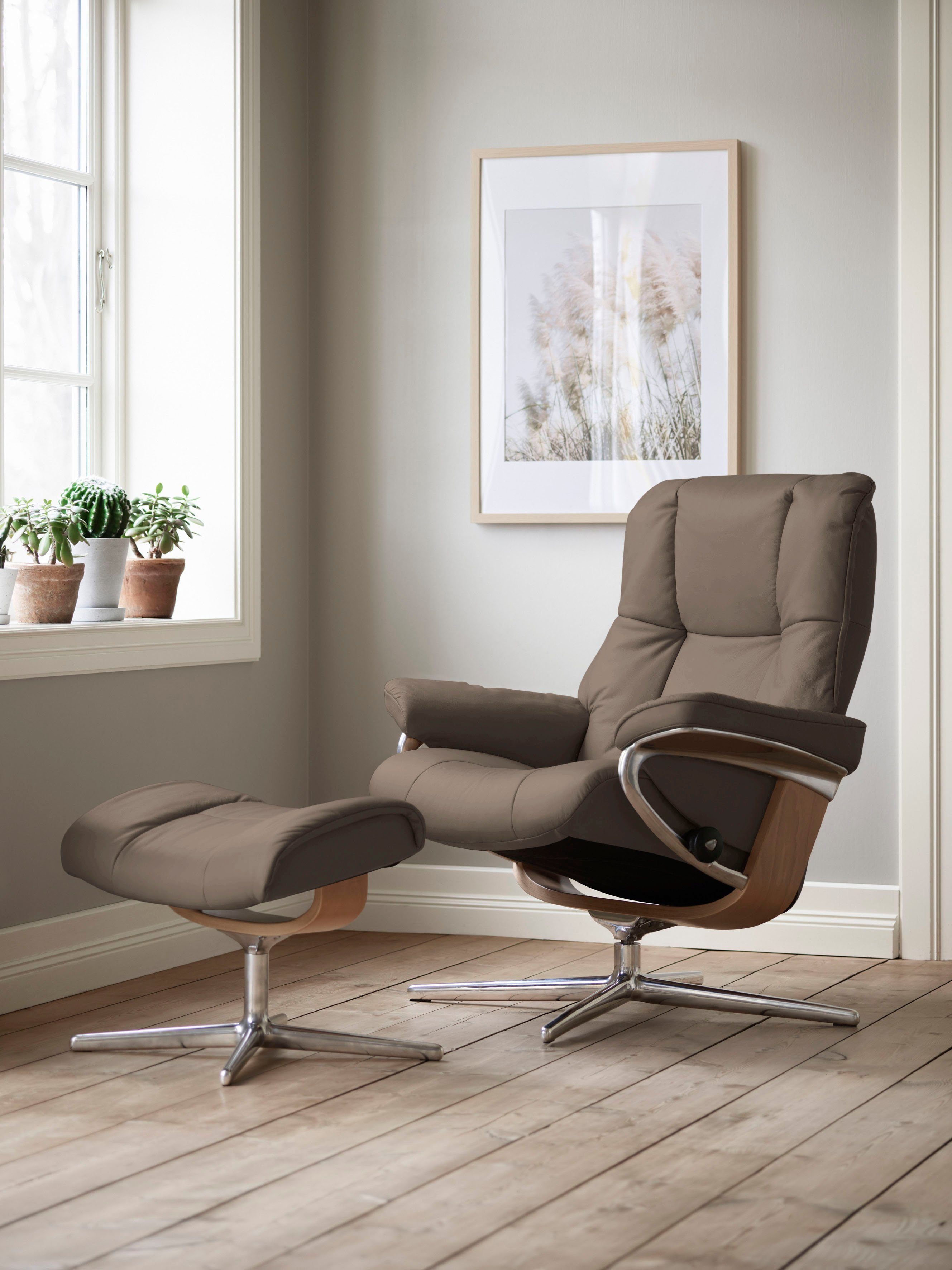 Stressless® L, Größe & Hocker, Eiche Base, Relaxsessel mit Cross M mit Mayfair S, Hocker), (Set, mit Holzakzent Relaxsessel