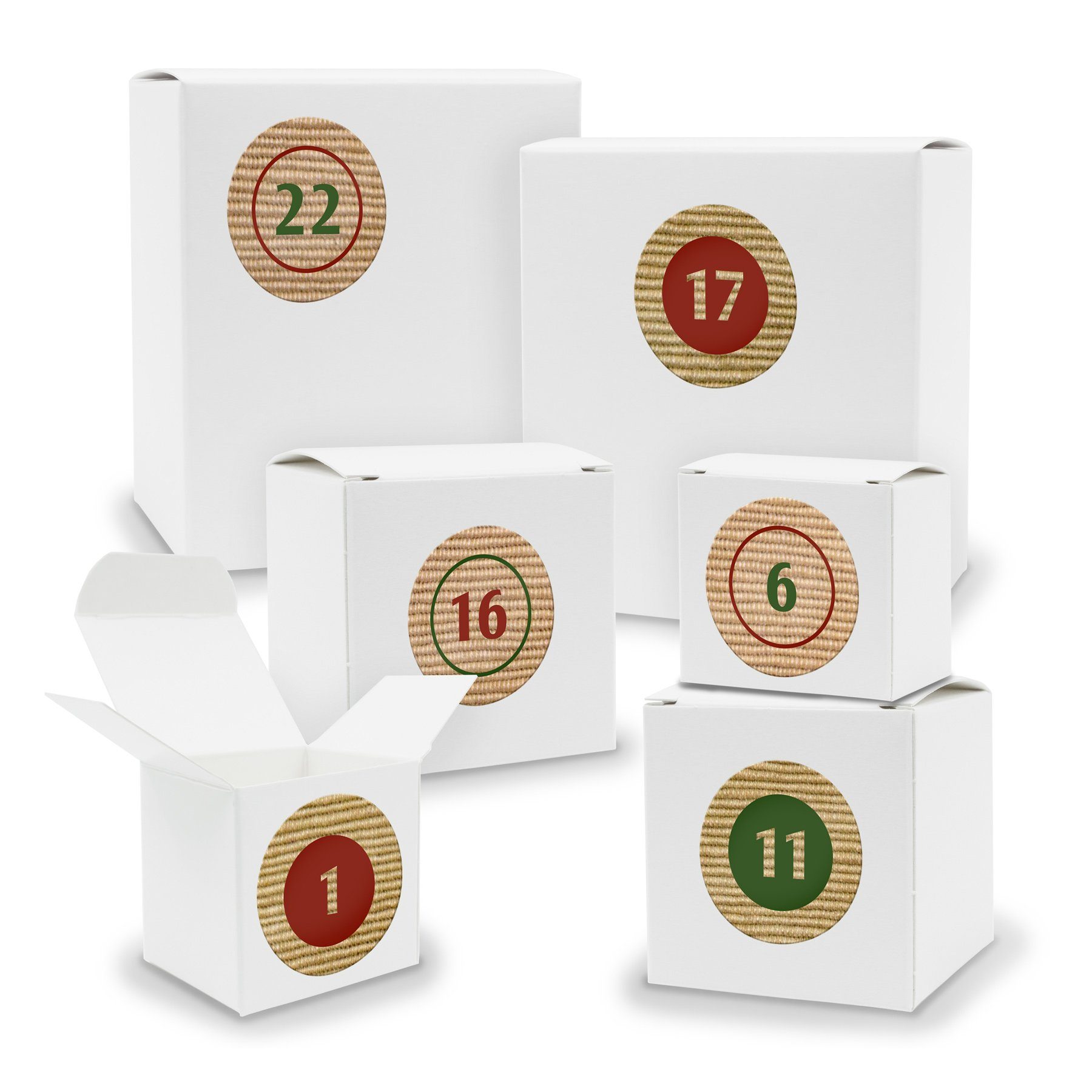 itenga befüllbarer Adventskalender Adventskalender zum Füllen 24x Quader Würfel gemischt WEISS + Sticker