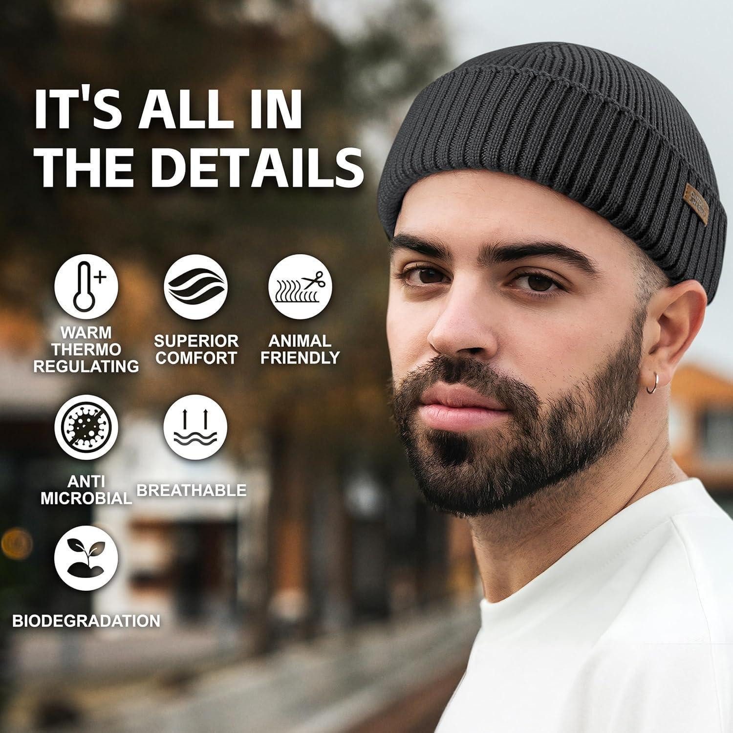LuxusKollektion Beanie Wollmütze Merino Fisherman Beanie Herren Damen Geschenkbox Schwarz