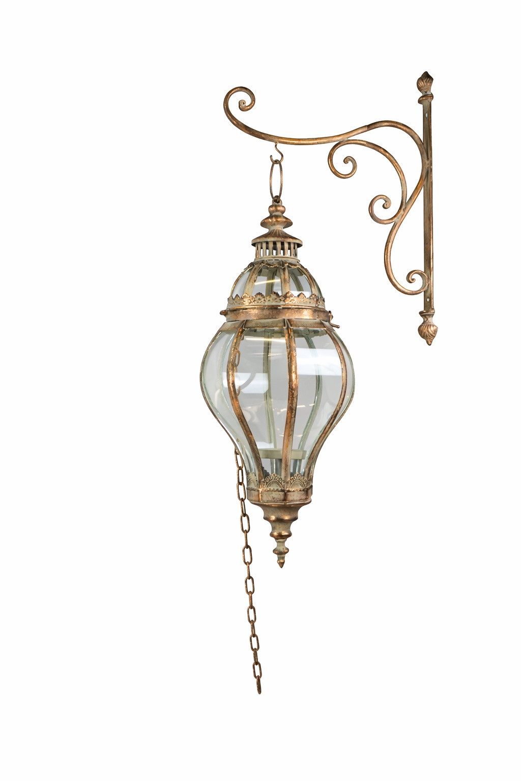 finehomegarden Kerzenlaterne Metall-Wandlaterne zum Hängen in Antik Gold L20 cm H49 cm Wand (1 St), dekorative Laterne für Innen & Außen