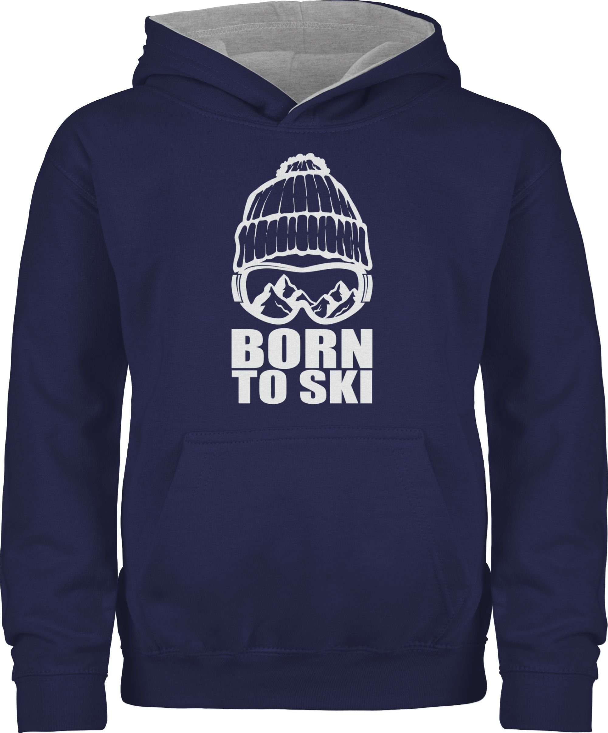 Shirtracer Hoodie Born to Ski Kinder Sport Kleidung 1 Navy Blau/Grau meliert