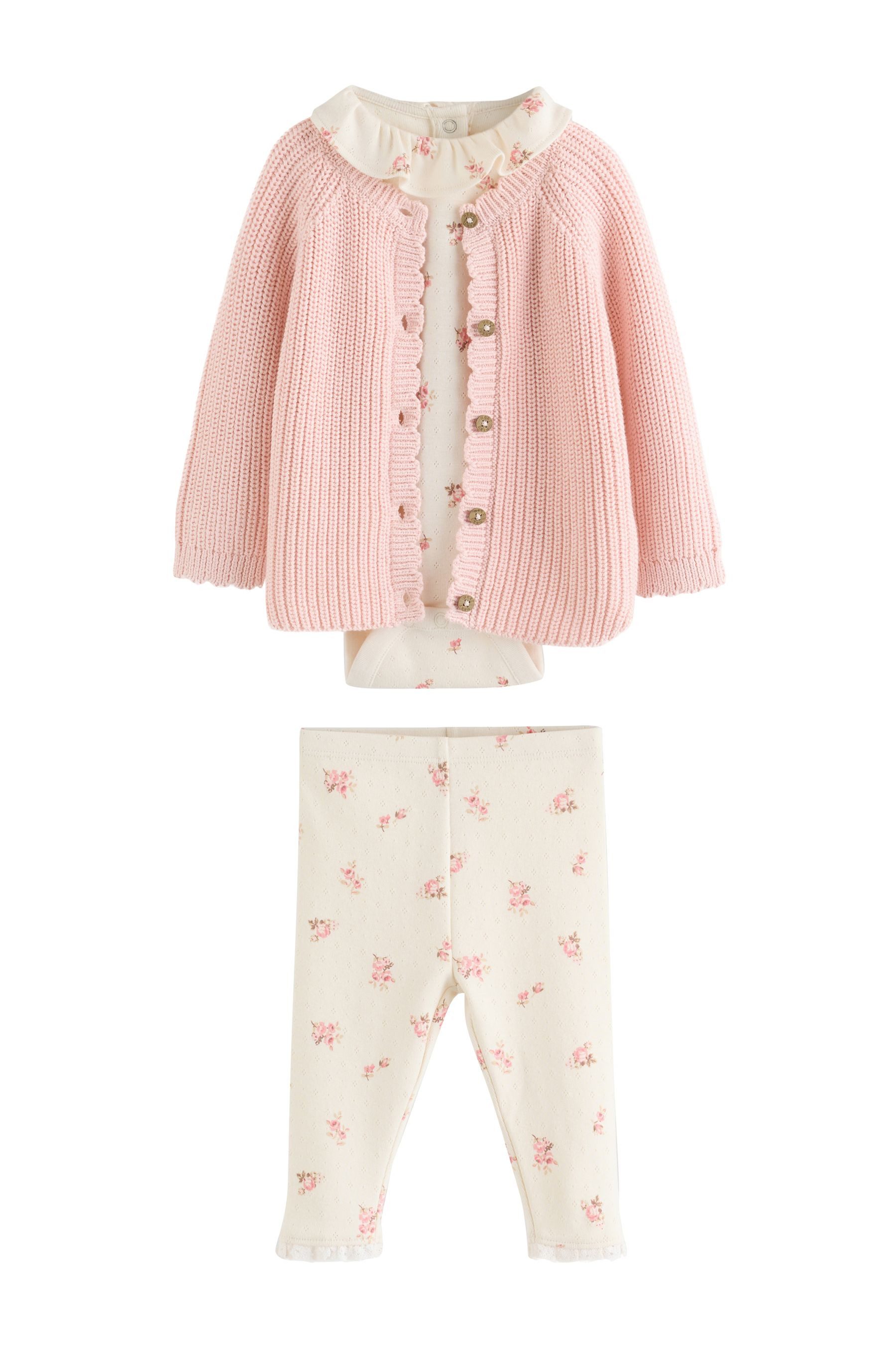 Next Body & Leggings 3-teiliges Baby Set mit Strickjacke (3-tlg)