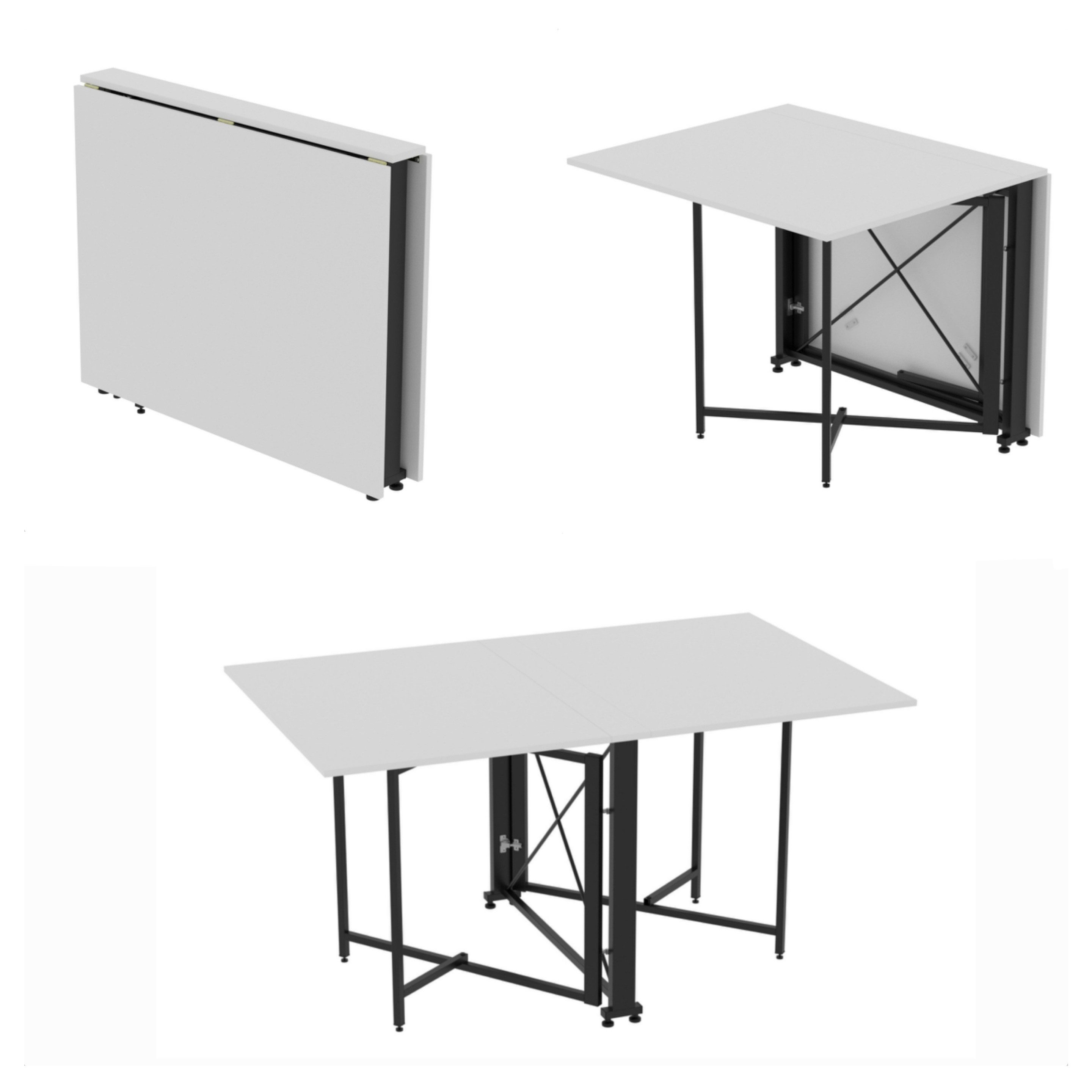 Rodnik Schreibtisch / Esstisch klappbar (Loft-Design, Metallgestell pulverbeschichtet), stabil & platzsparend - ausklappbar von 13,5 cm bis 152 cm